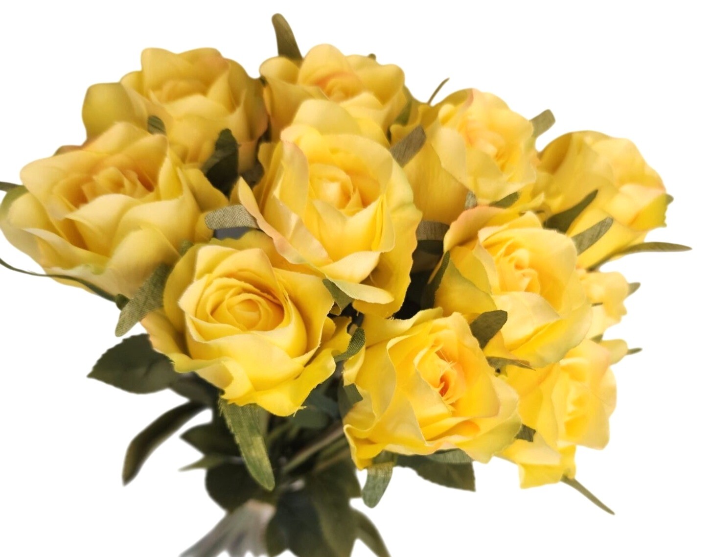 Yellow Artificial Roses 12 Stems Faux Silk Rose Bouquet Small Roses Wedding Flow