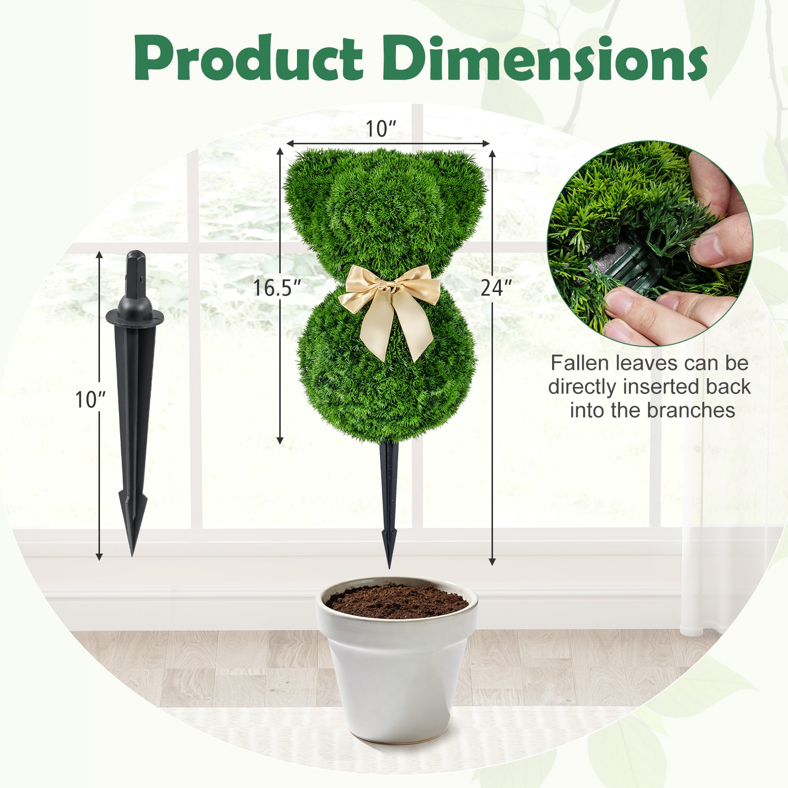 2 Pcs Teddy Bear Topiary Trees, Sun-resistant Faux Boxwood Plants w/ Bowknot