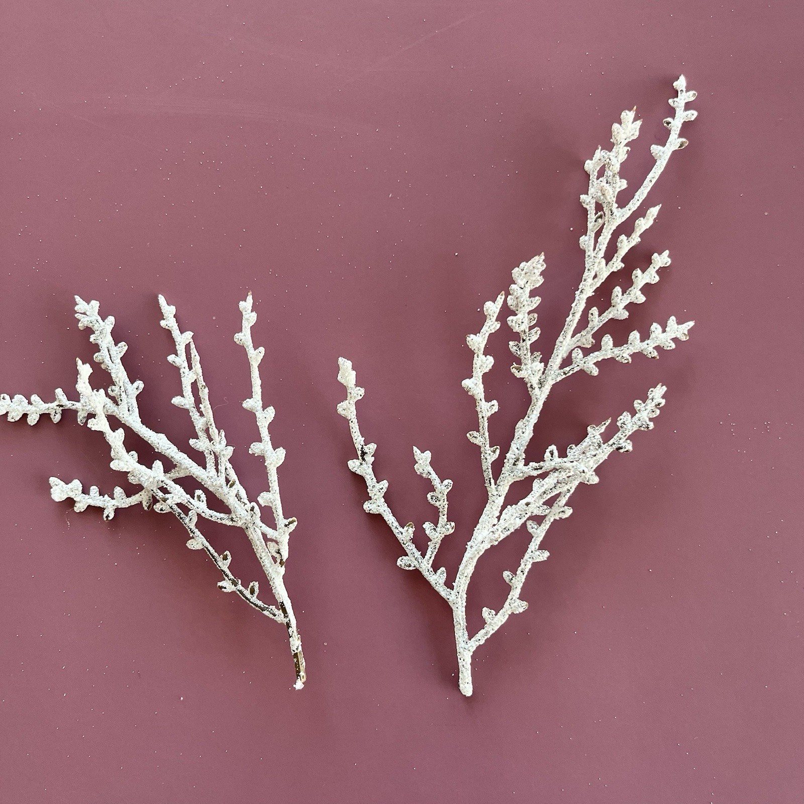 14 Silver Floral Picks Glitter Sparkle & 18 White Flocked Sparkle Twigs Sprigs