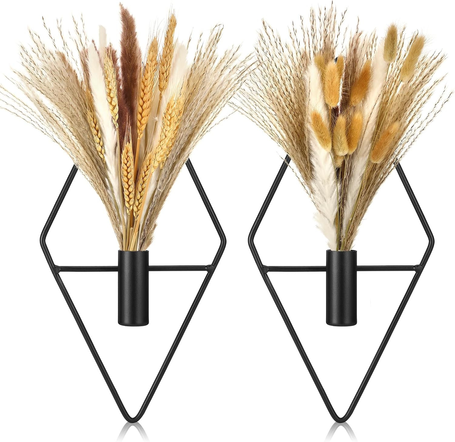 2 Pcs Small Boho Wall Decor Hanging Planters with Artificial Pampas Metal Wall A