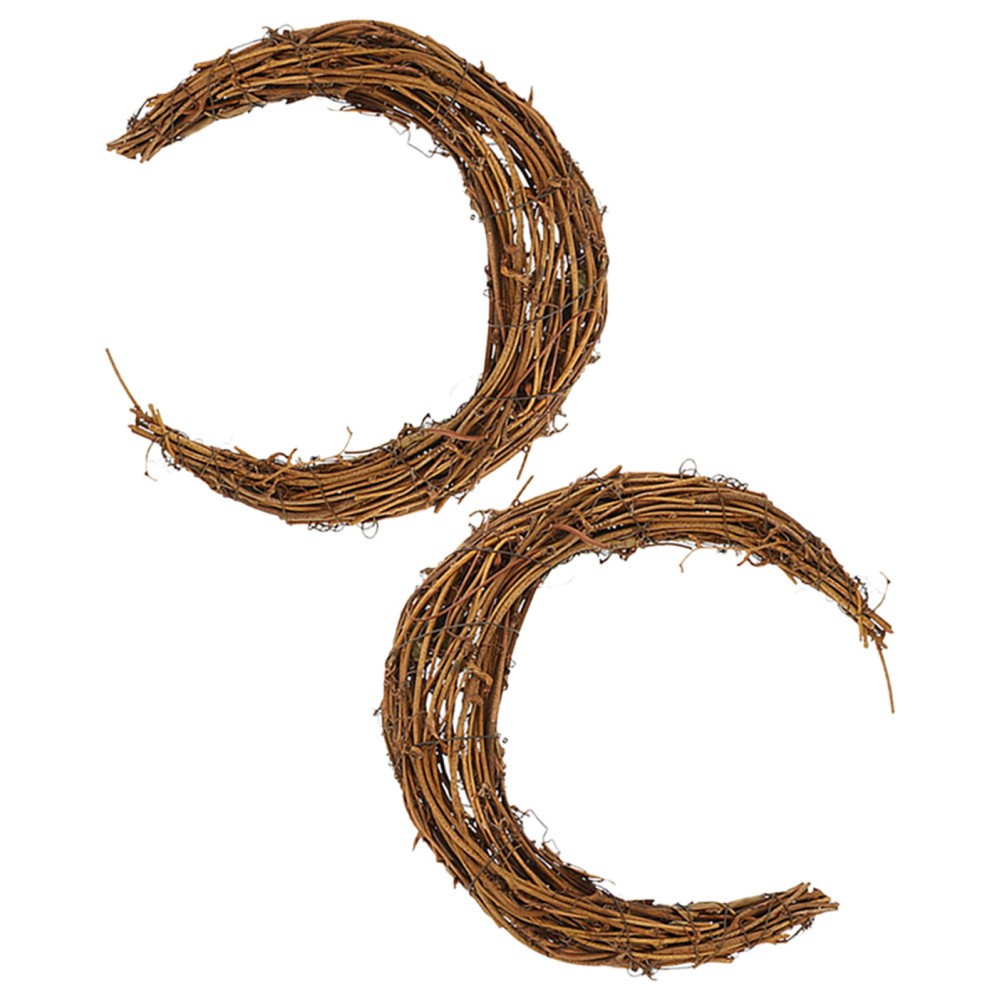 2Pcs Reusable Moon Rattan Wreath Ring DIY Decor Frame with Natural Vine