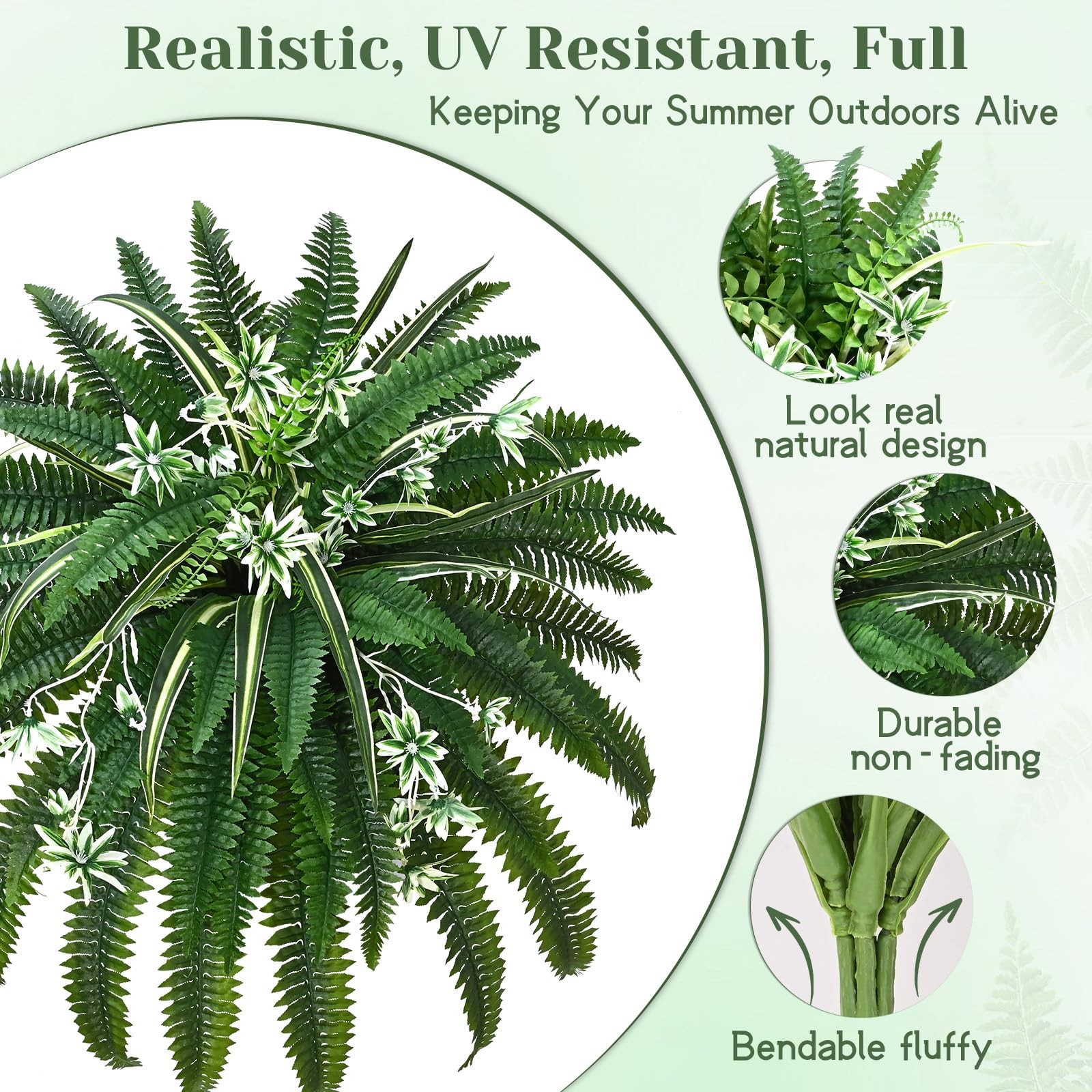 2 Pcs 48″ Fake Ferns, Artificial Ferns for Outdoors Large Faux Boston Fern wi…