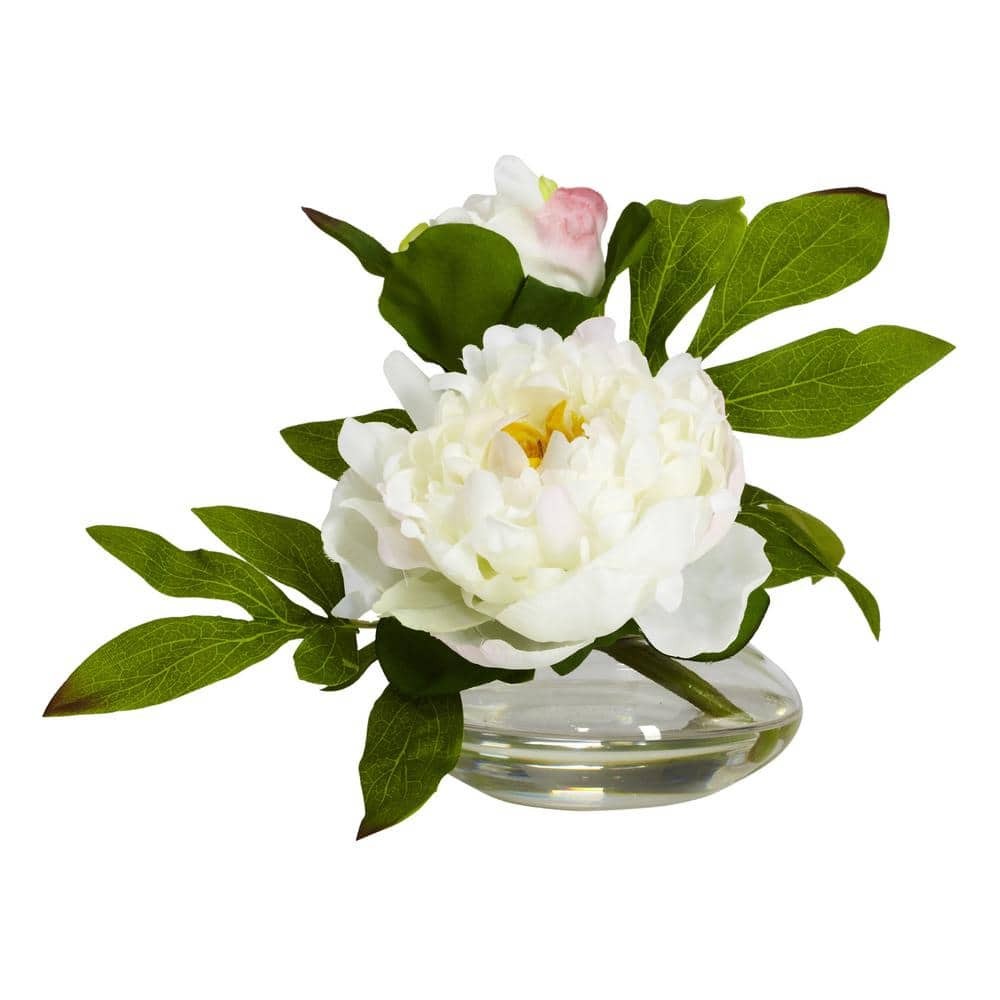 Nearly Natural 6in. Artificial H Peony Assorted with Glass Vase (Set of 3)