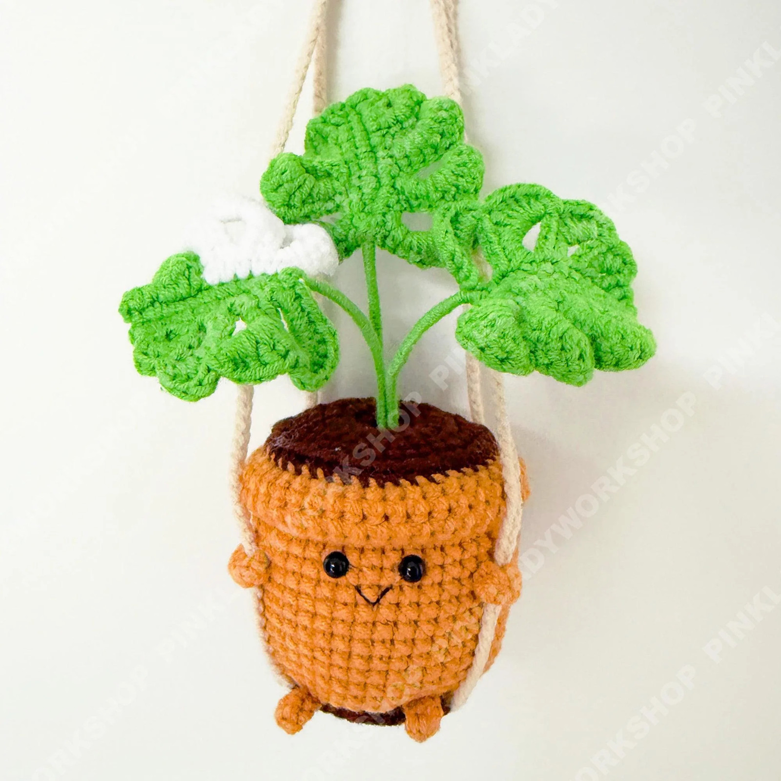 Crochet Hanging Plant | Smiley Face Plant Pot | Handmade Crochet Succulent