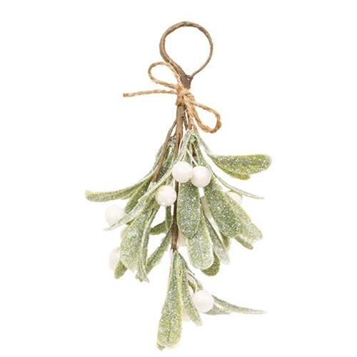 NEW Glittered MISTLETOE 8″ Ornament w/ White Foam Berries – Christmas Kisses