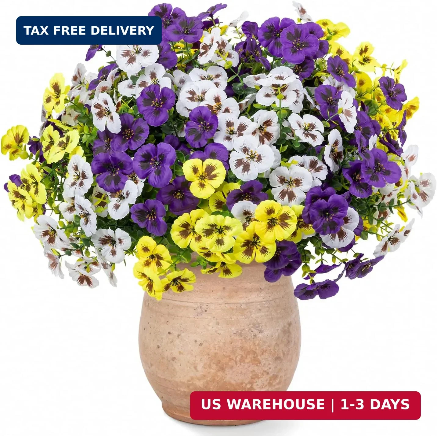 24 Pcs Artificial Fake Pansy Flowers for Outdoor,Faux Silk Plants Flowers UV Res