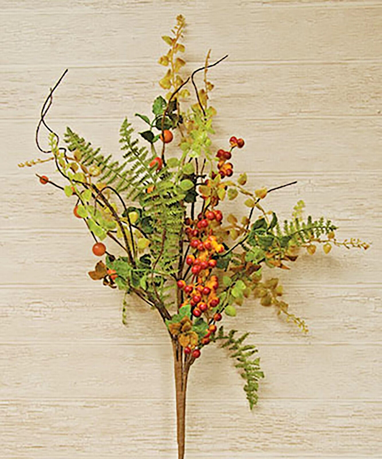 FALL Berry Cluster Bush~Ferns Pepper grass Artificial Greenery 25″ Stem Branch