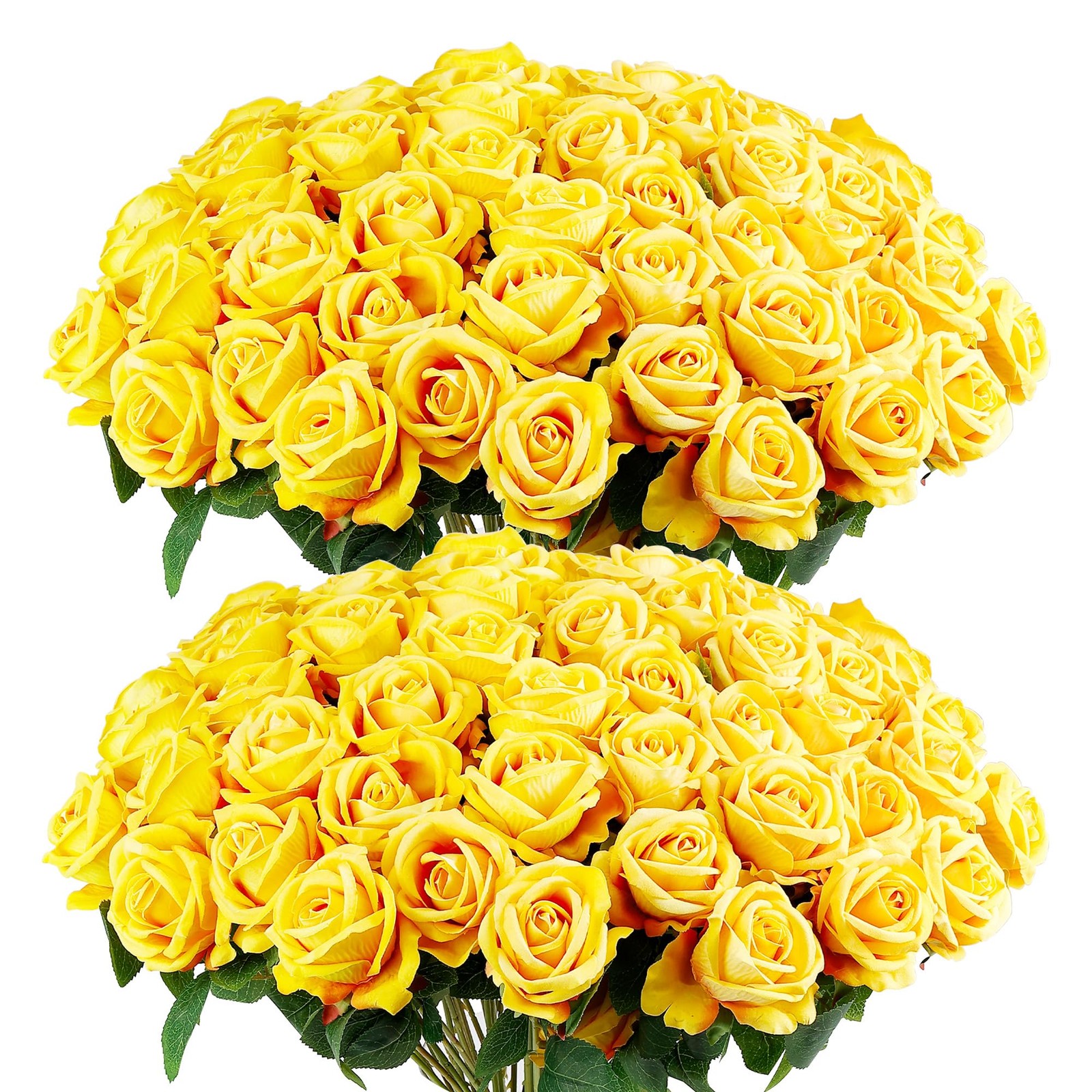 60 PCS Yellow Velvet Silk Fake Roses Bulk Realistic Flower Wedding Bouquet