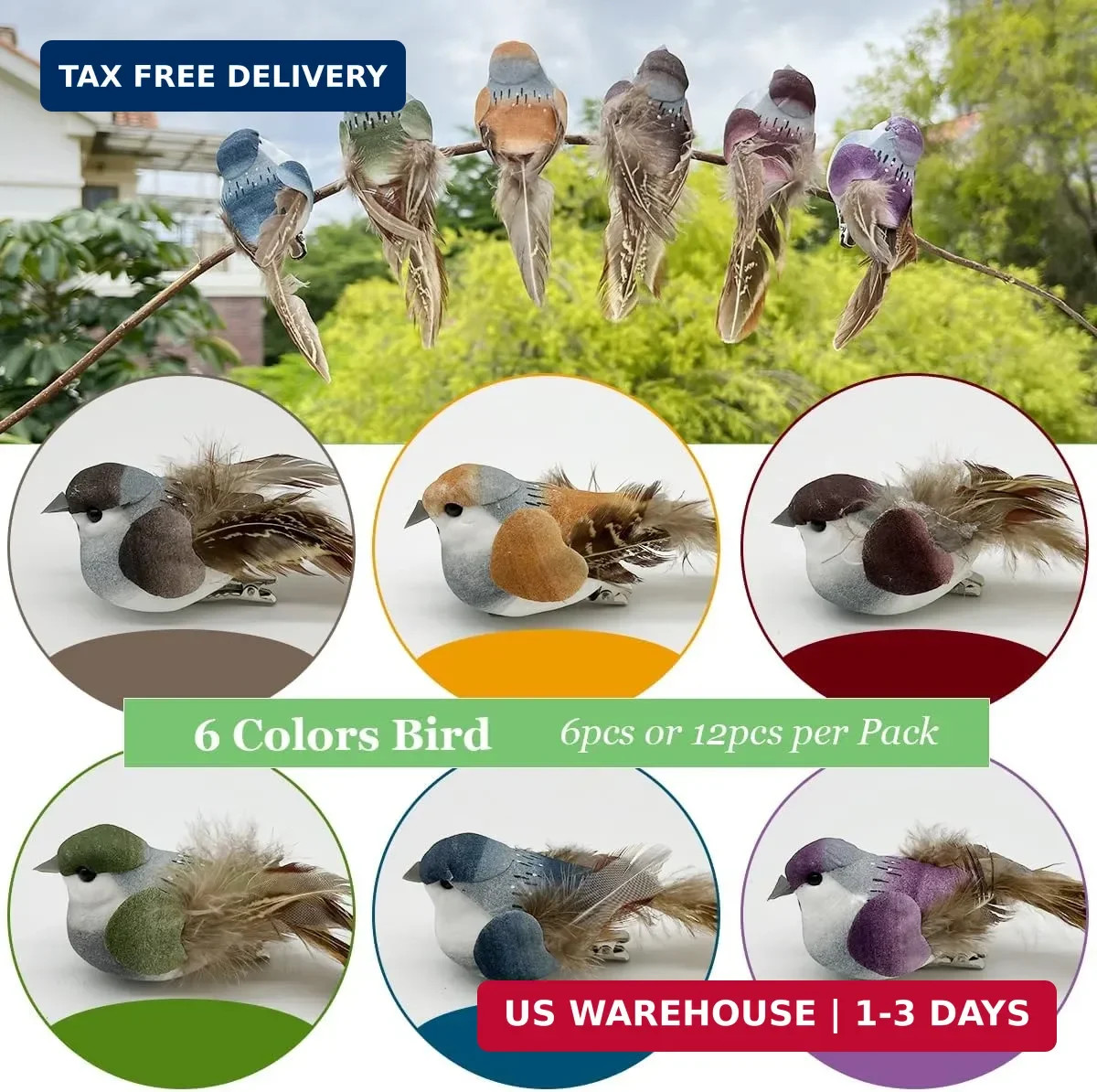 LWINGFLYER 6pcs 3.9-Inch Fake Birds Sparrow Foam Feather Artificial Birds Realis