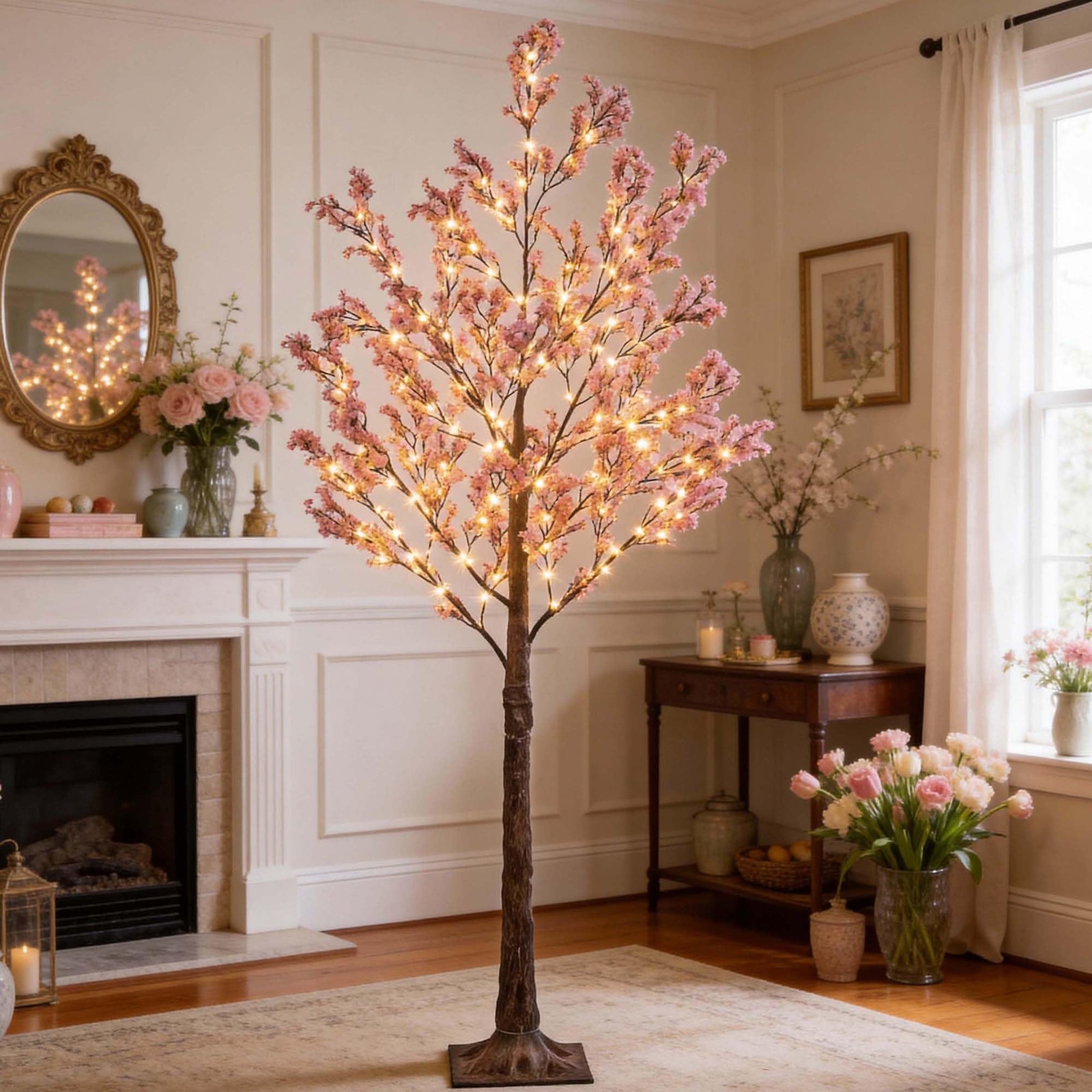 6FT Lighted Cherry Blossom Tree with 171 Warm White Lights, Artificial Sakura…