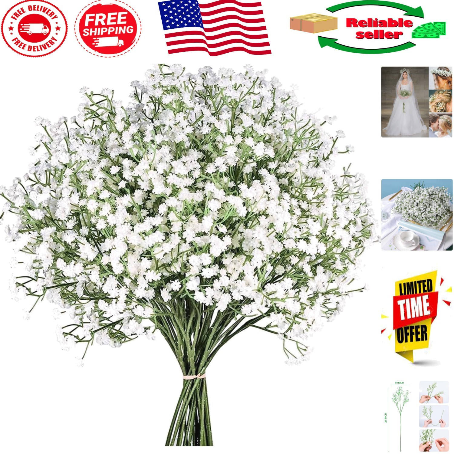 Realistic Baby’s Breath Faux Flowers – 6 Pcs, Ideal for Indoor & Outdoor Events
