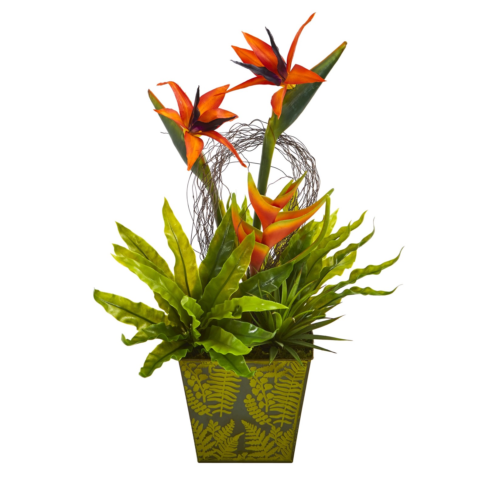 20 Inch Tropical Succulent Silk Flower Arrangement Green Vase Home Decor
