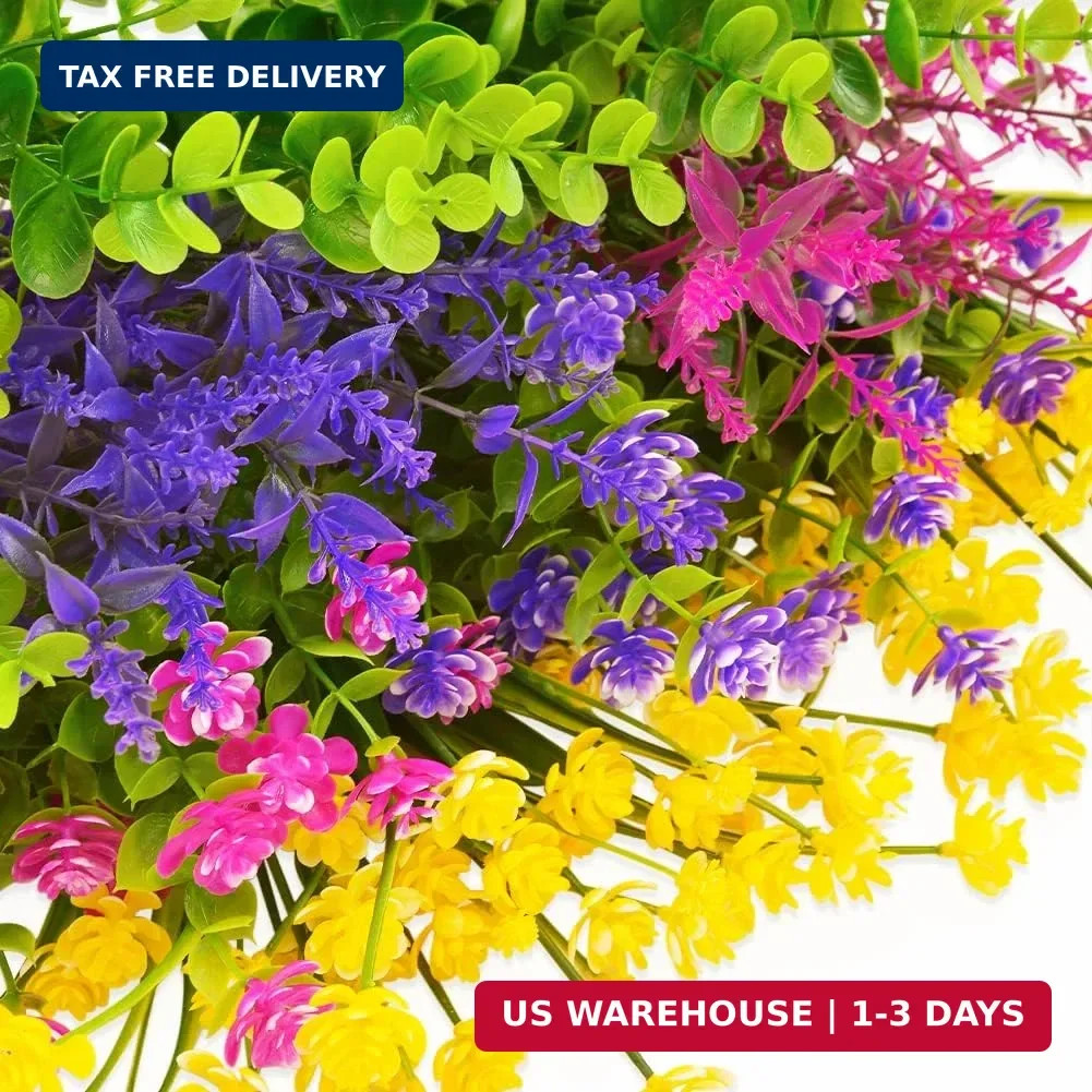 12 Bundles Outdoor Artificial Fake Flowers UV Resistant No Fade Boxwood Faux Pla