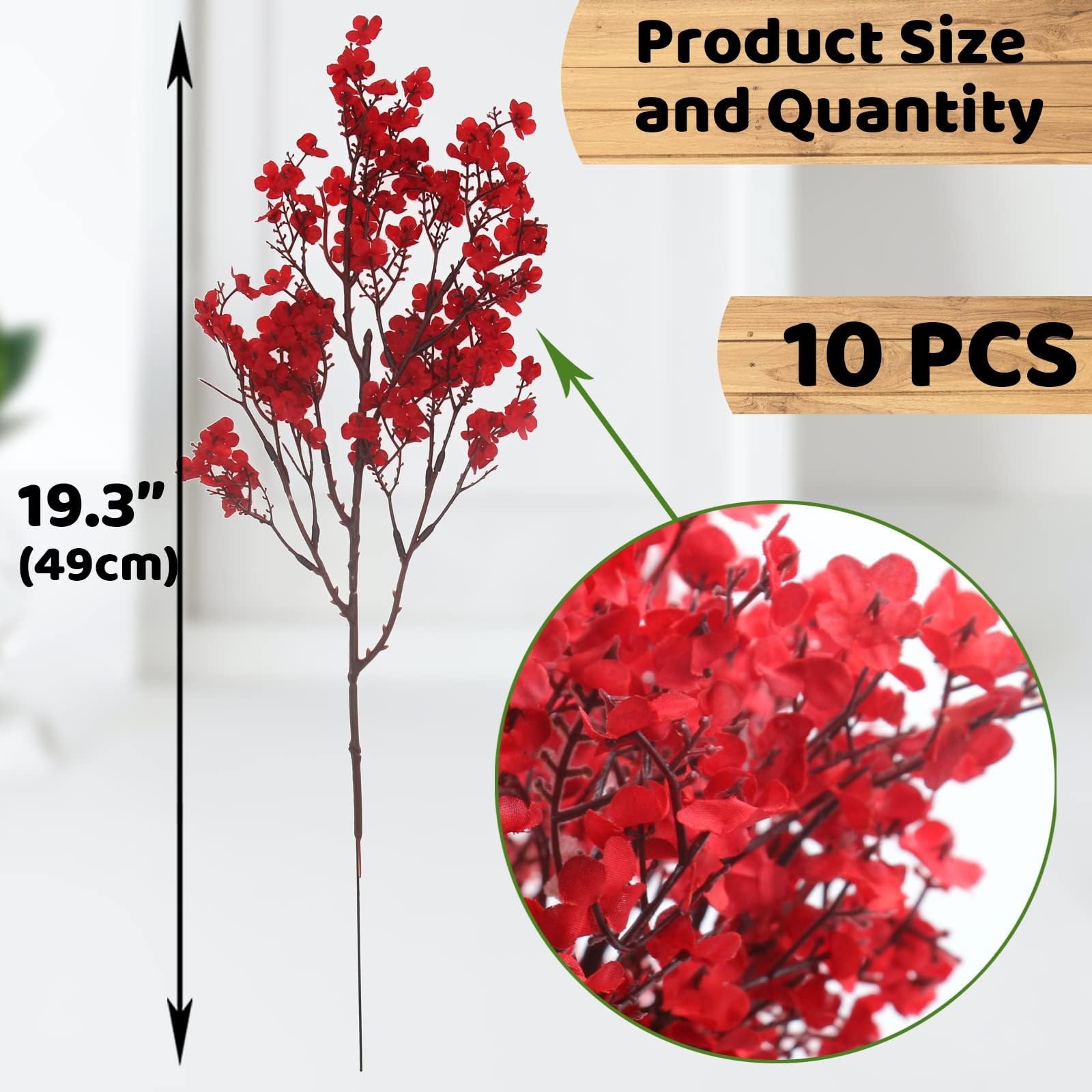 Hananona 10 Pcs 4th of July Flowers Artificial Babys Breath Fake Silk Red Whi…