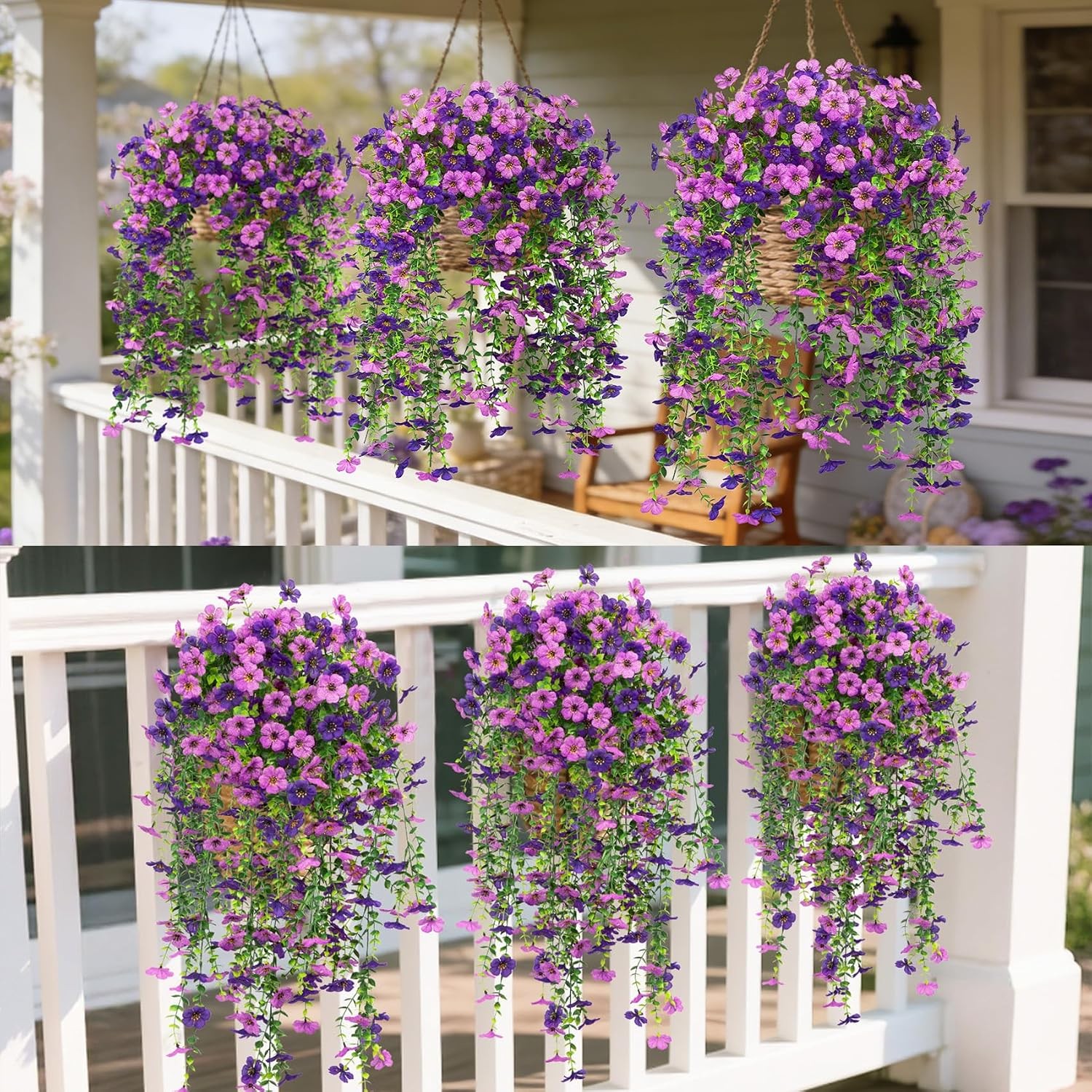 4 Pcs Artificial Hanging Flowers for Outdoors, Purple Mixed | Fake silk daisy