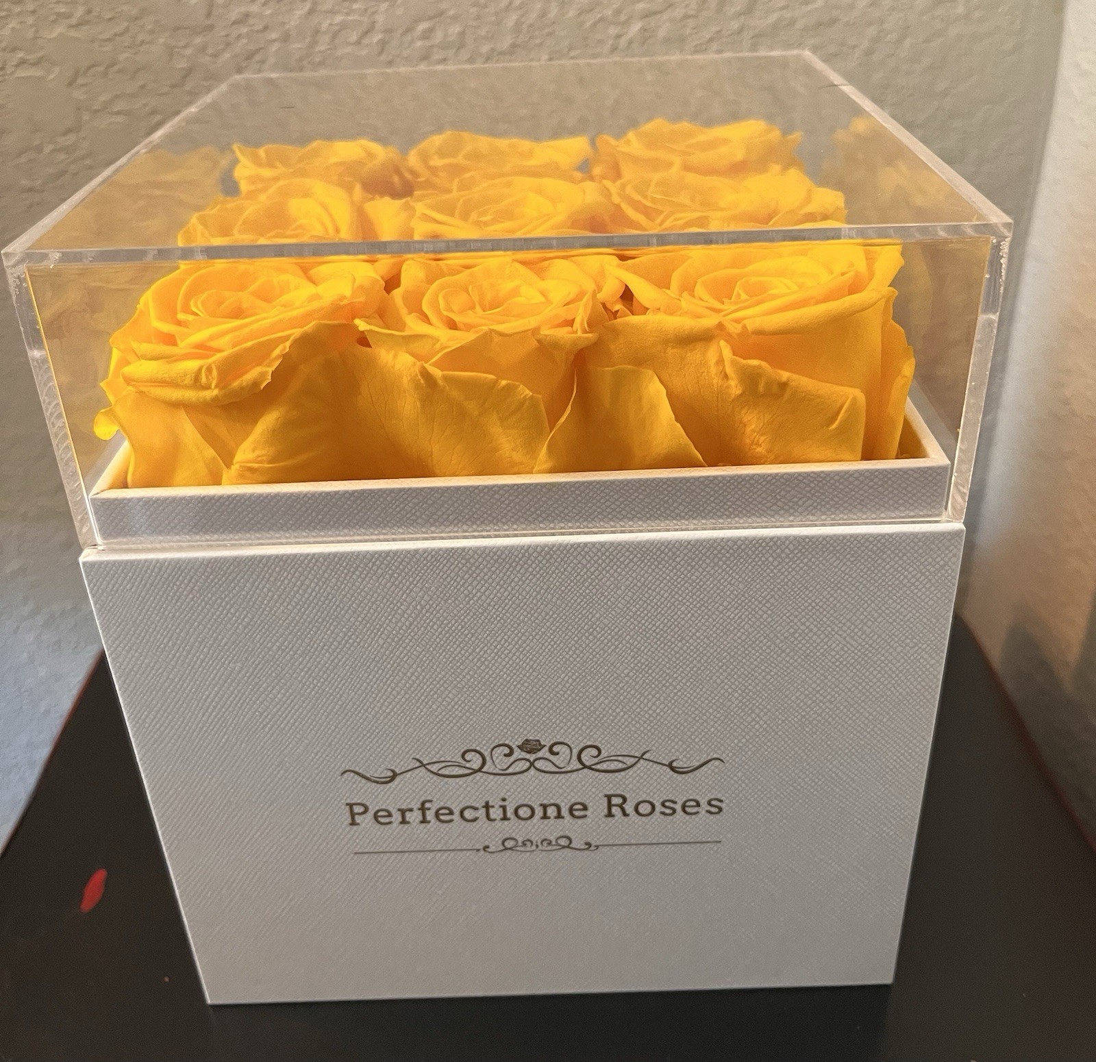 Perfectione Roses Preserved Yellow Roses in a Box With Clear Lid, Long-Lasting