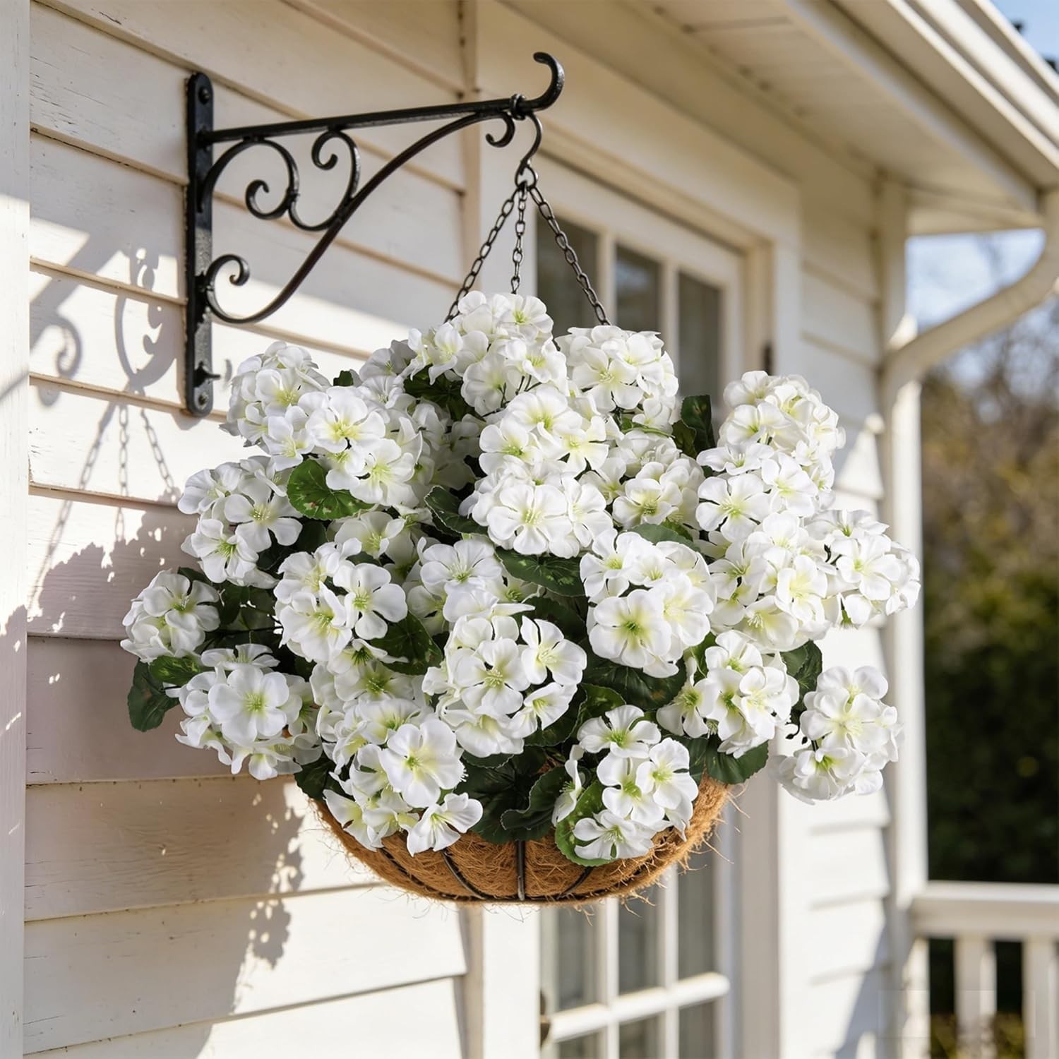 Artificial Flowers for Outdoors, 6 Bundles Realistic Fake Silk White Geranium…