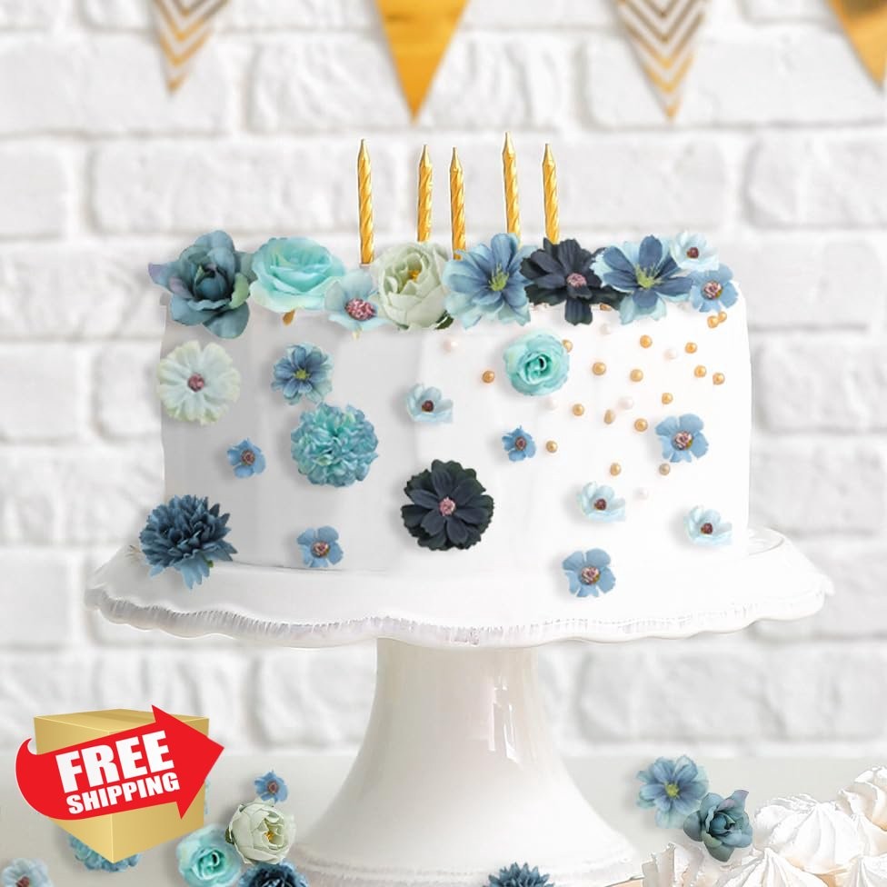 rongflower 125 Small Silk Faux Flower Heads Blue DIY Crafts