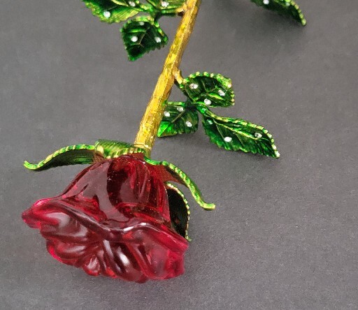 Crystal And Metal Enamel Rose Stem Flower 9.5 X 2″