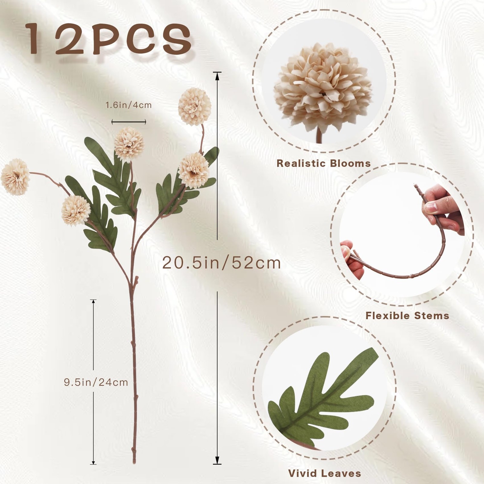 12Pcs Fake Kiku Flowers, Artificial Small Chrysanthemum Balls with Stems, Fau…