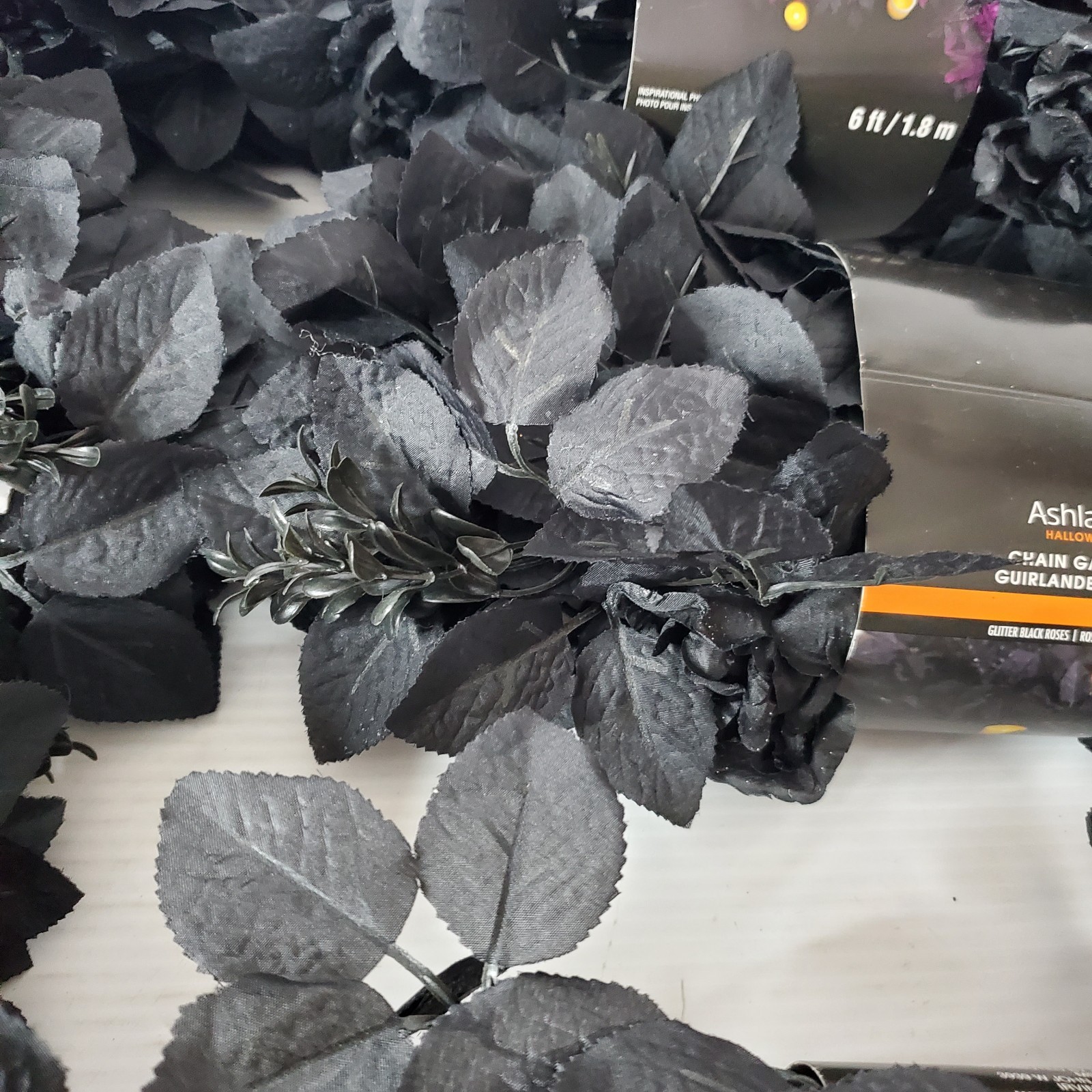Ashland Halloween Gothic Chain Garland Glitter Black Rose 6ft Each Lot Set Of 8