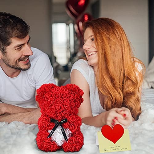 Cute Rose Teddy Bear Gift for Mom – Adorable 10″ Plush Bear in Clear Box – Perfe