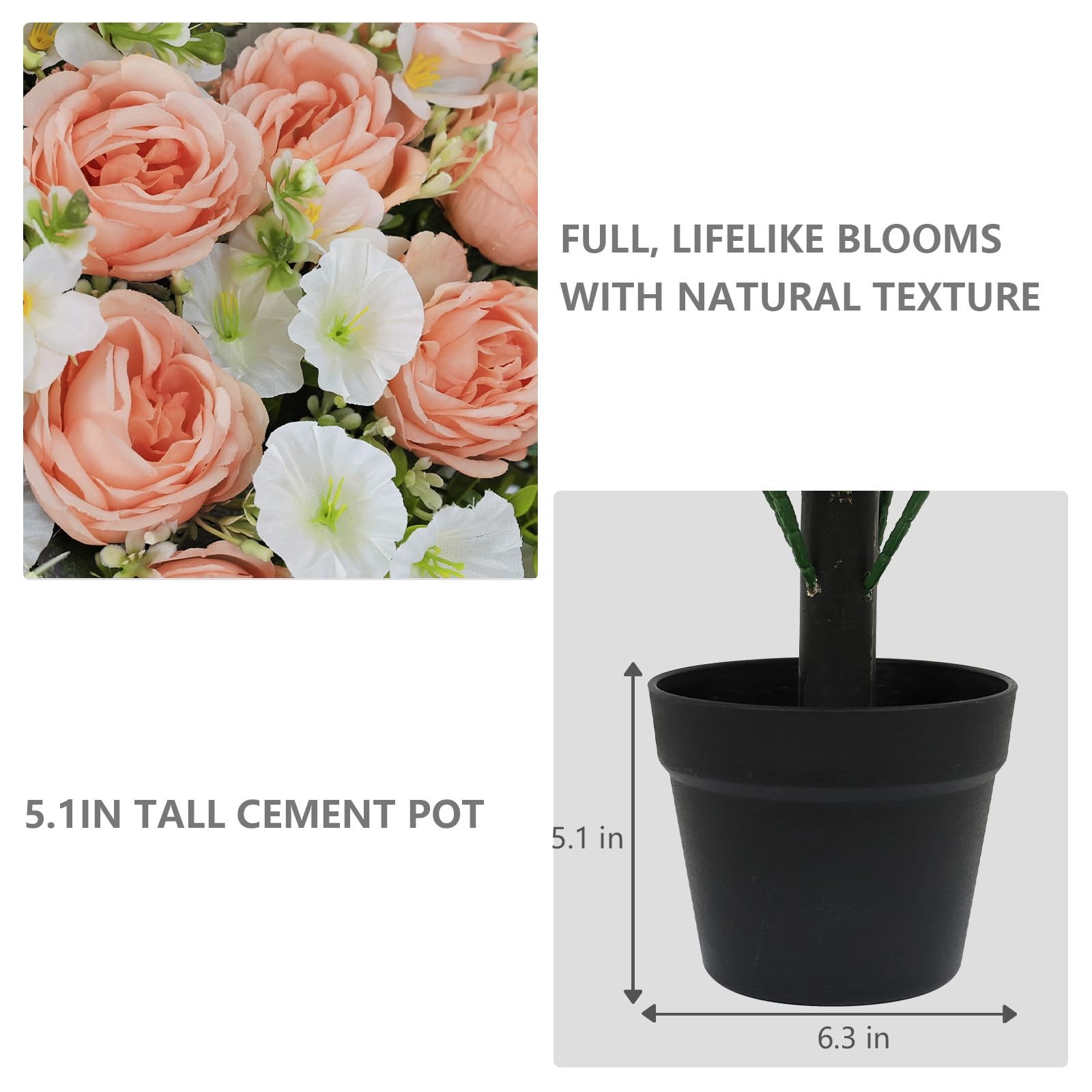24″ Artificial Potted Flowers for Outdoors, Silk Peony Faux Plants Set of 2, UV