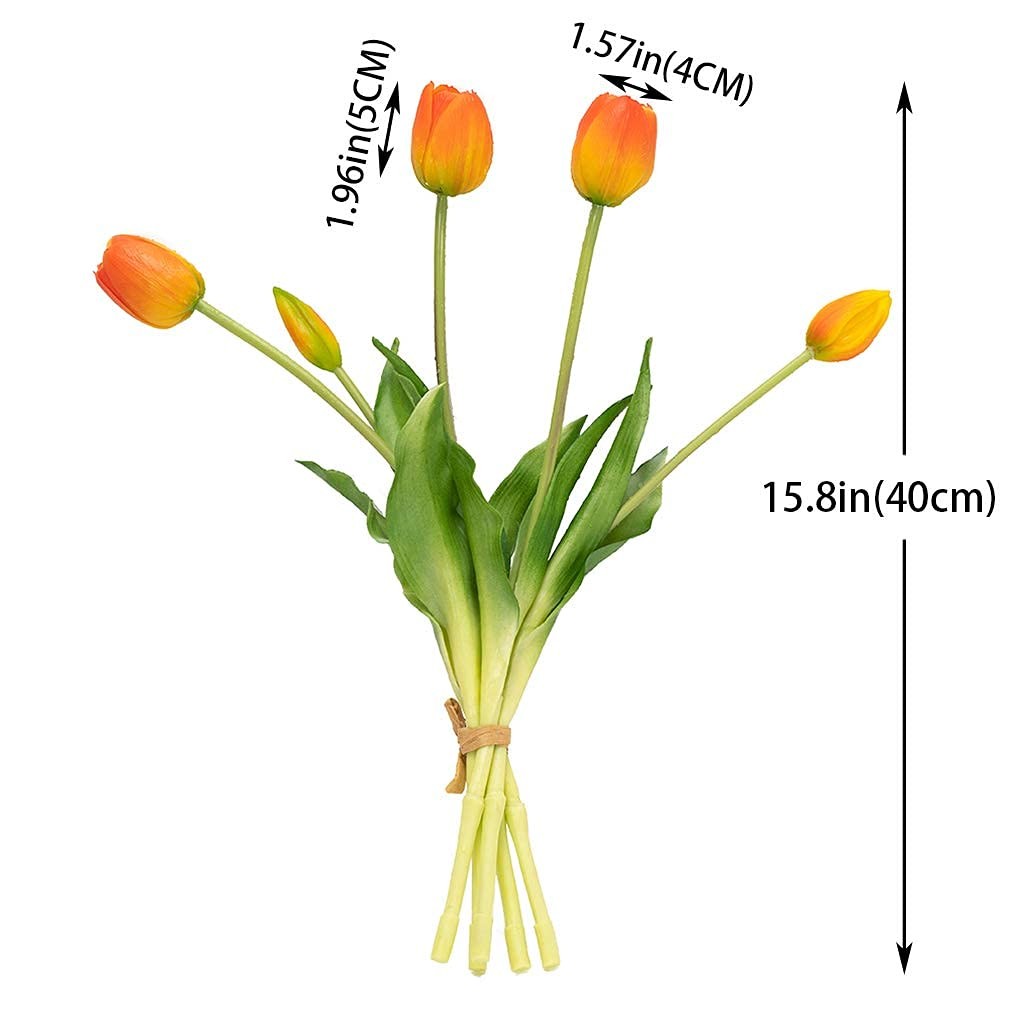 15 PCS Artificial Orange Tulips Flowers Soft Realistic Latex Bouquet Decor