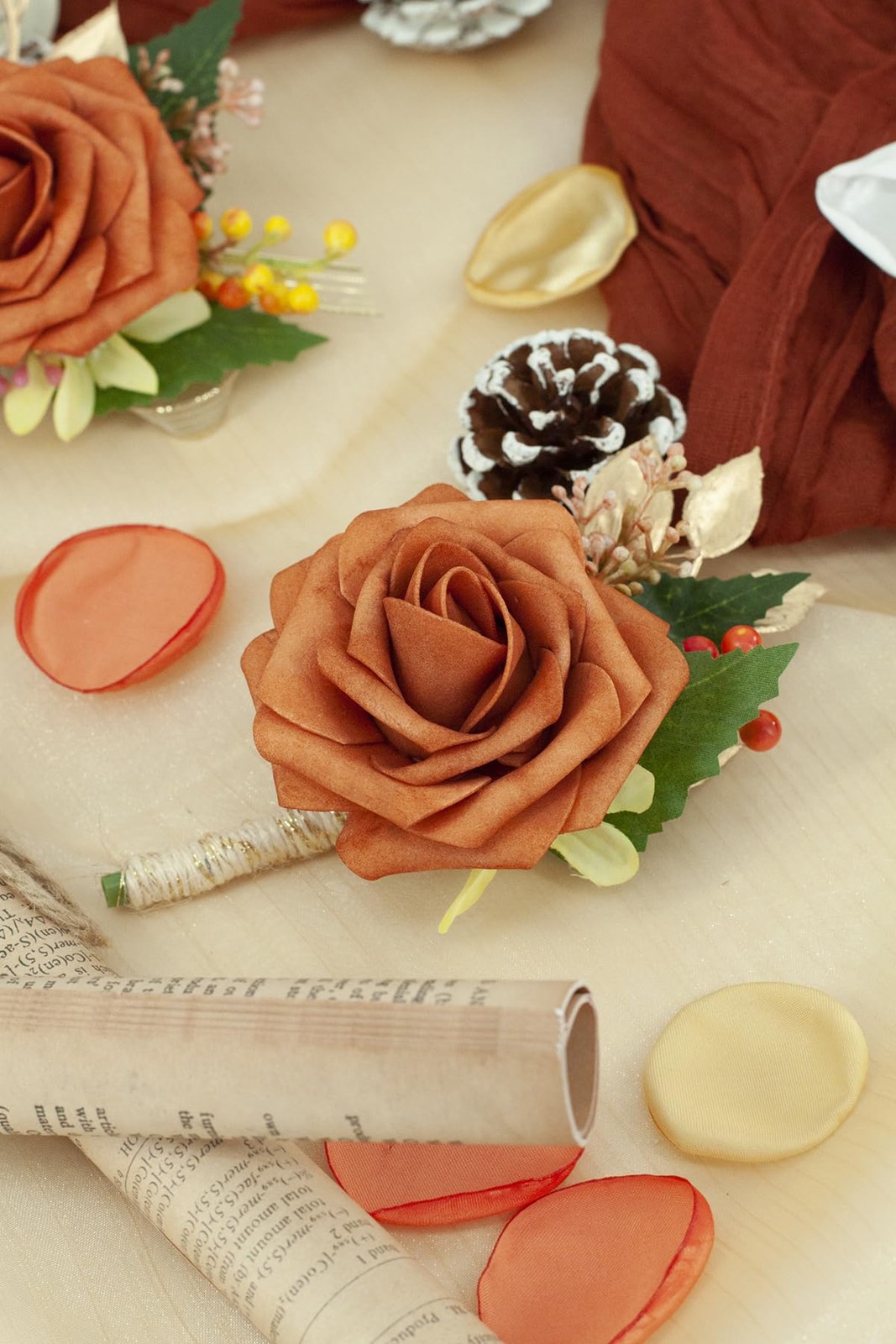Burnt Orange Wrist Corsage and Boutonniere Set for Wedding Prom Homecoming Ar…