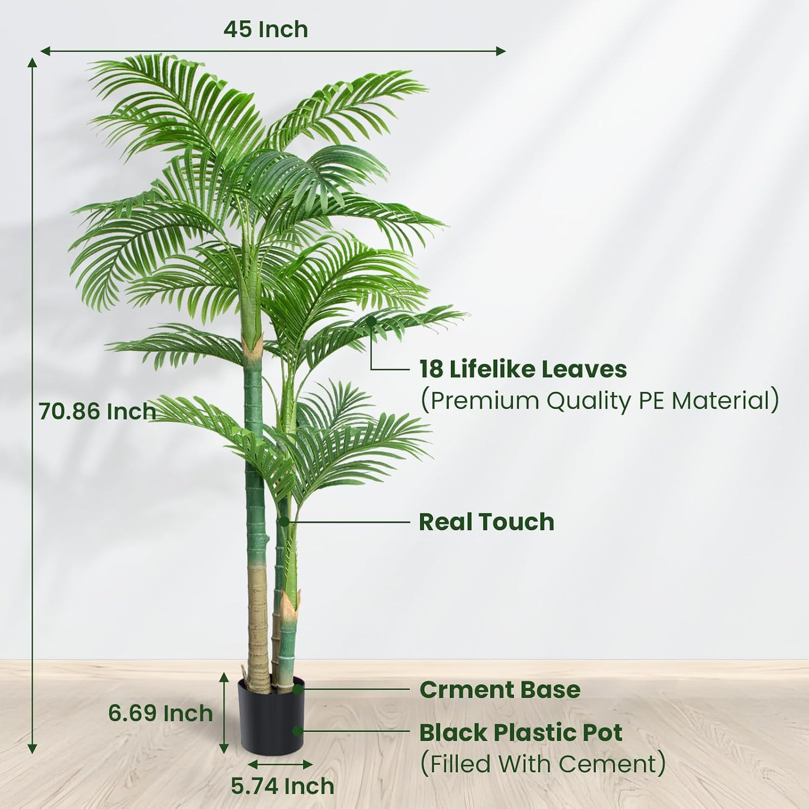 6ft Artificial Palm Tree with UV Resistant Silk Leaves, Indoor Outdoor