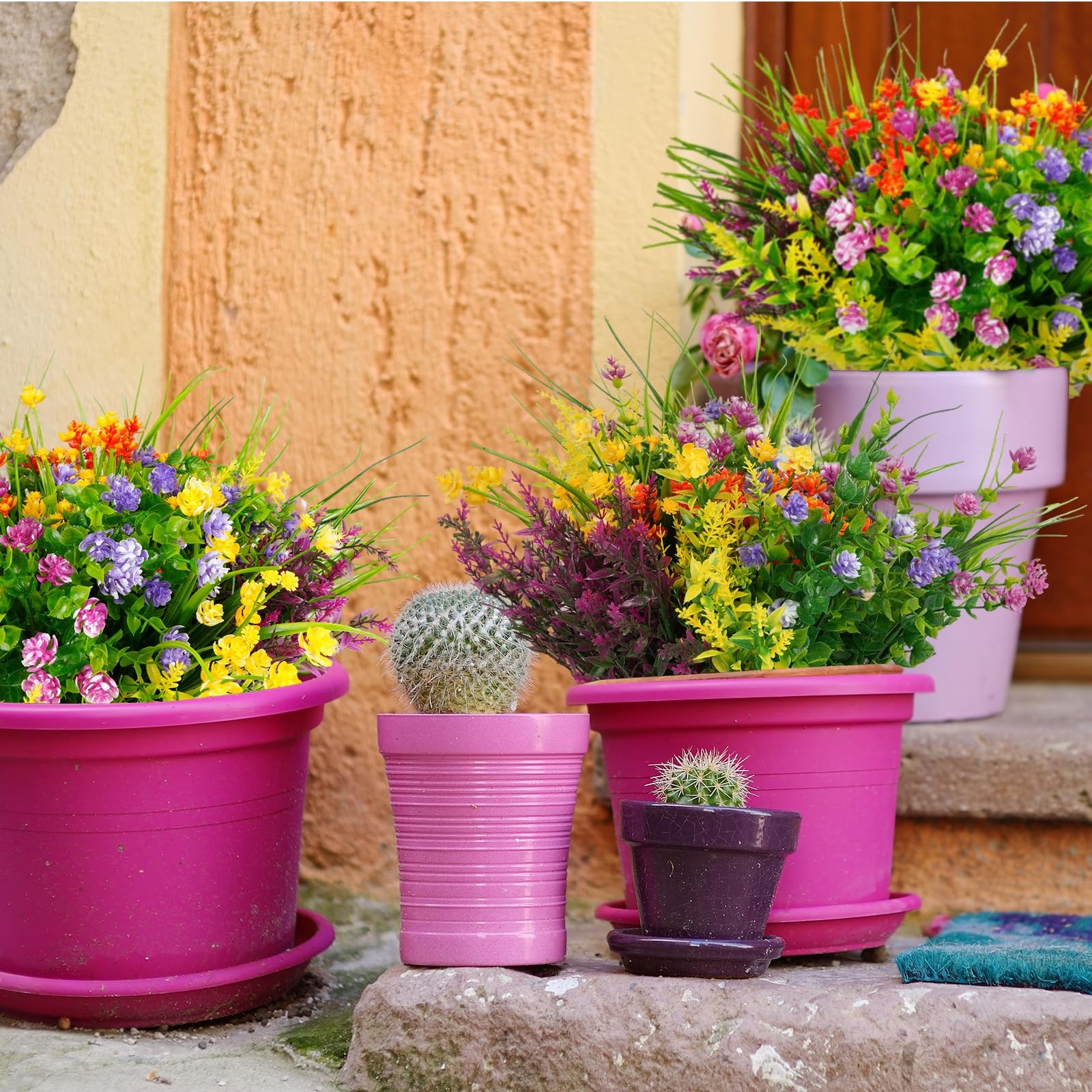 16 Pcs Artificial Flowers for Outdoors Decorations, Plastic Fake Flowers Colo…