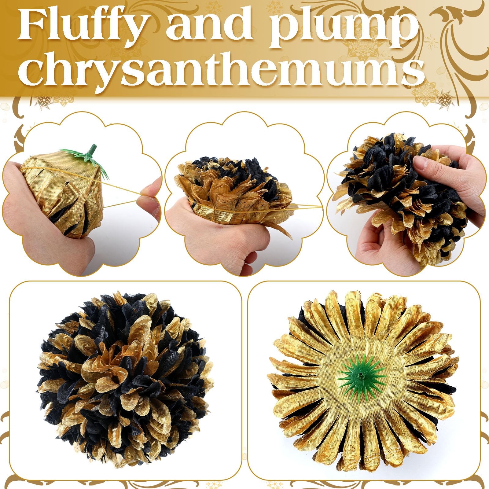 3 PCS 6.5″ Black and Gold Homecoming Mum Flowers Artificial Silk Supplies