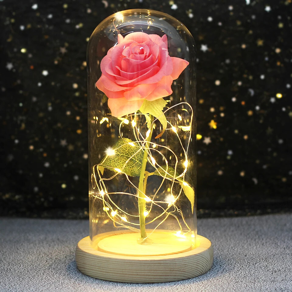 copy of 6 Colour Beauty and the Beast Red Rose in a Glass Dome on a Wooden Base