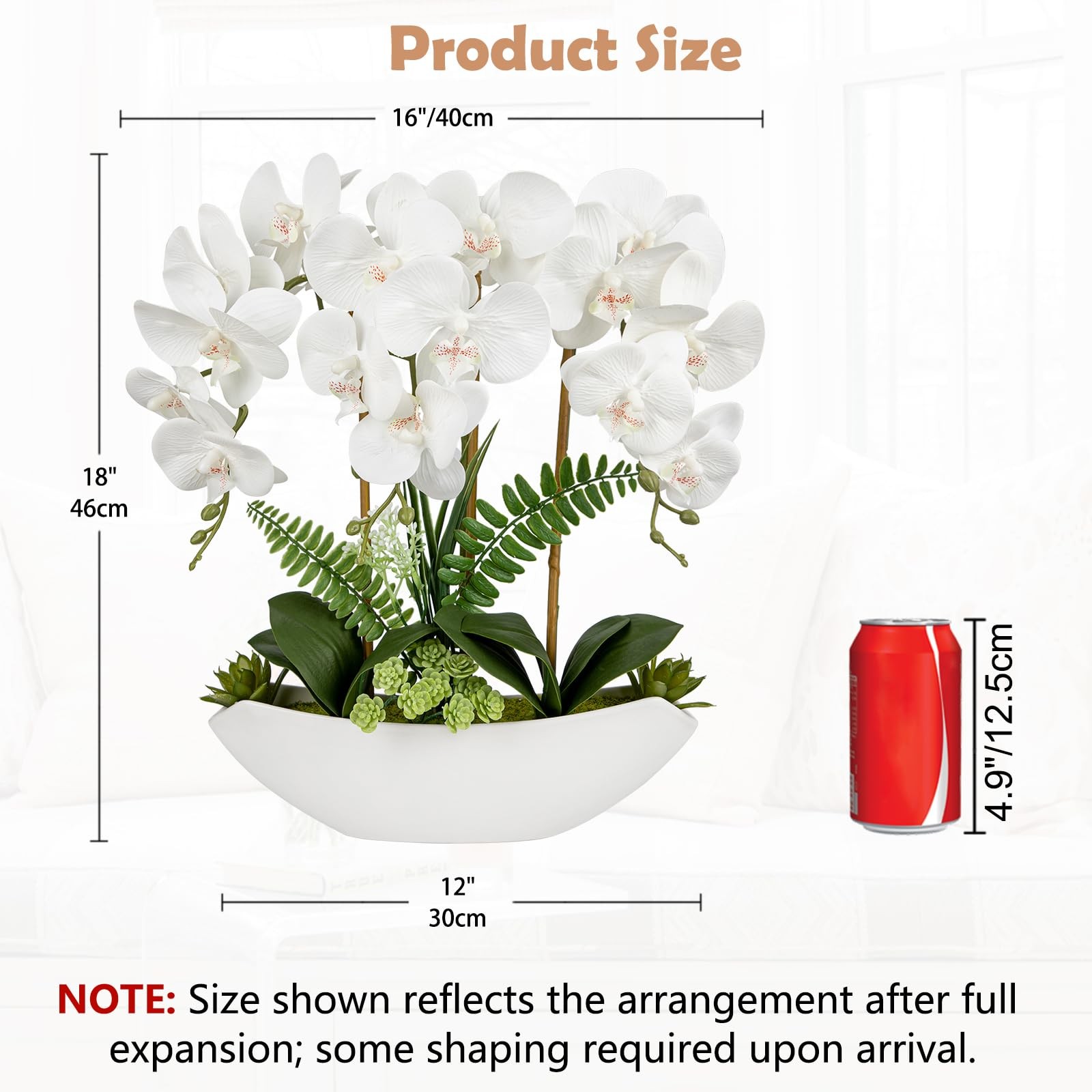 Orchid Artificial Flowers 18in White Fake Orchid Silk Flowers with Ceramic Po…