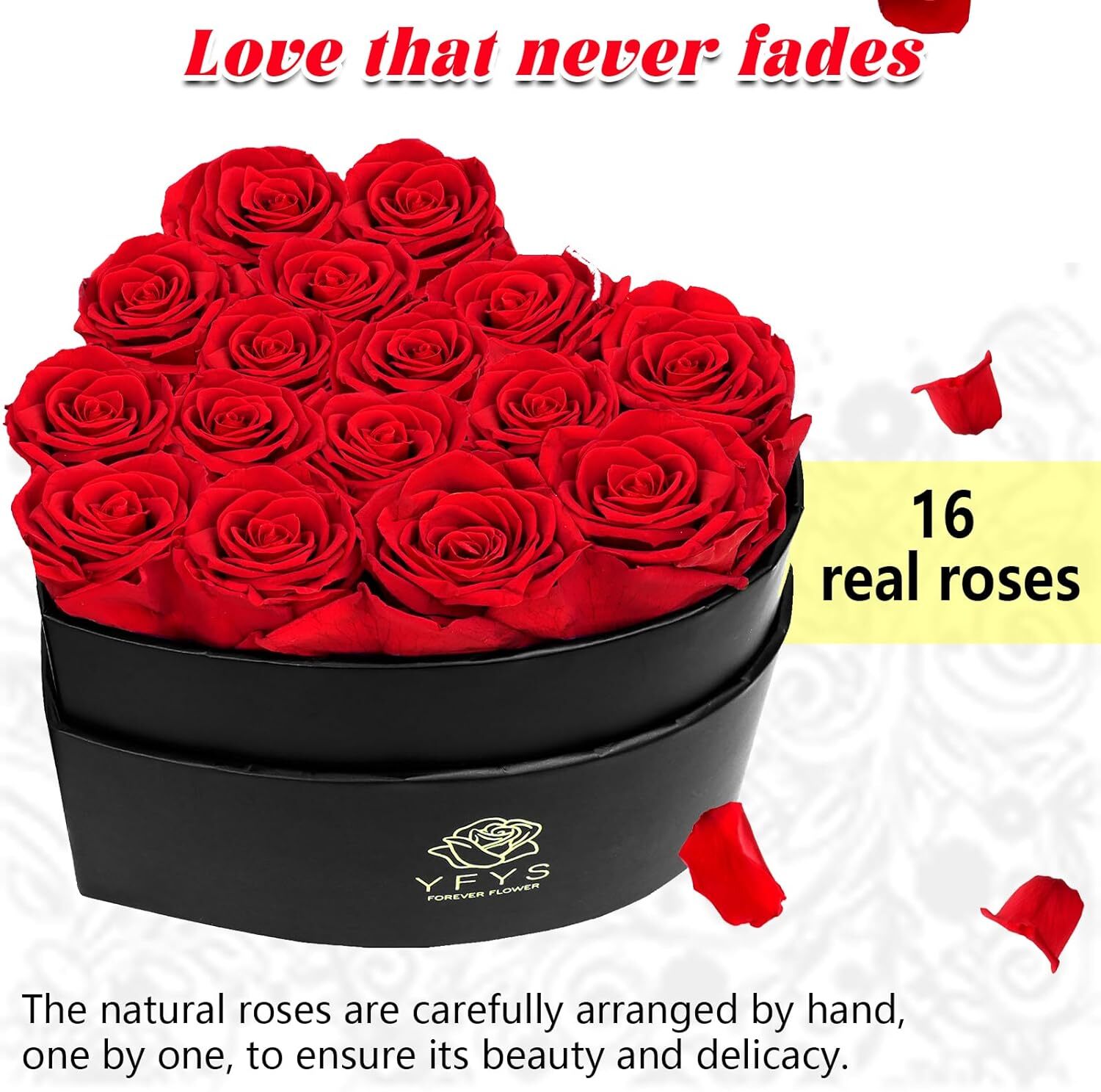 16-Piece Forever Roses Heart-Shaped Box – Real Immortal Preserved Roses Lasting