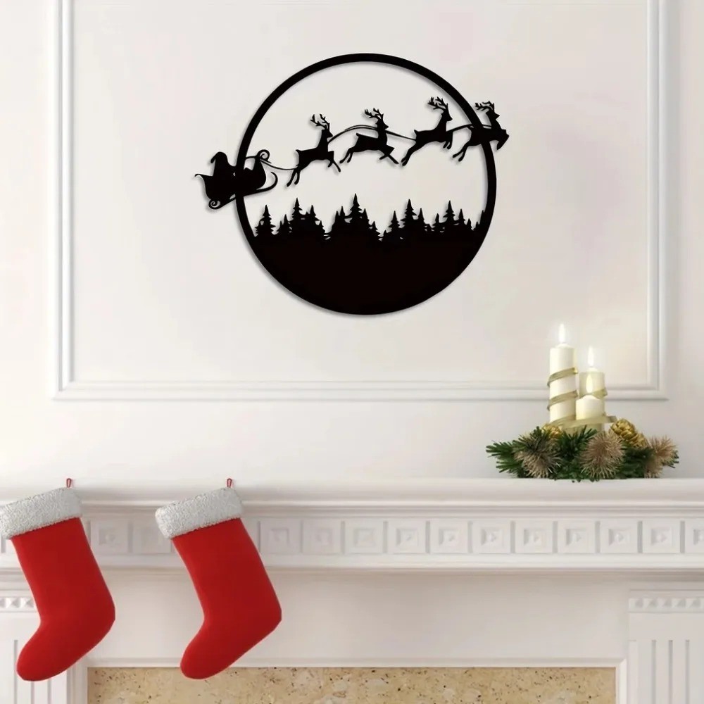 Large Round Merry Christmas Metal Wall Sign – Festive Home Decor