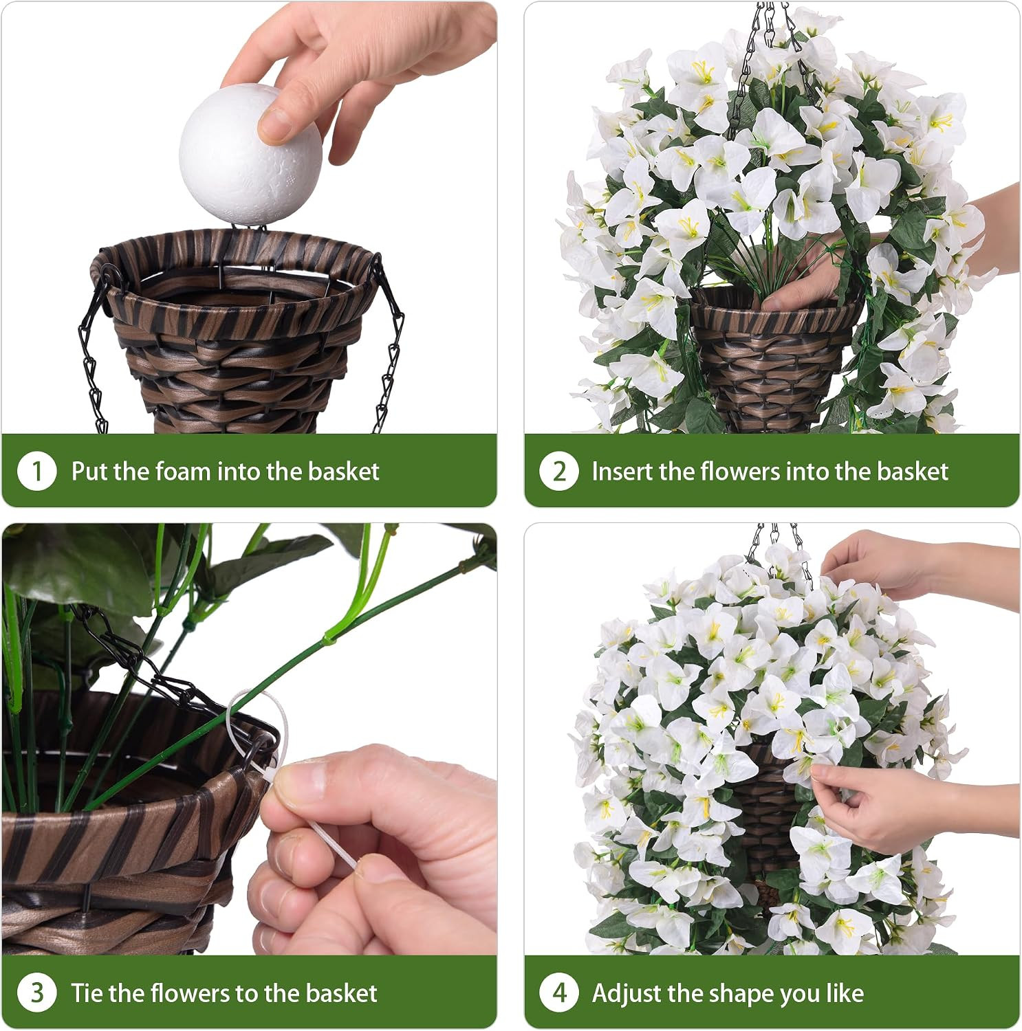 UV Resistant Bougainvillea Hanging Fake Flowers for Outdoor Decor – White