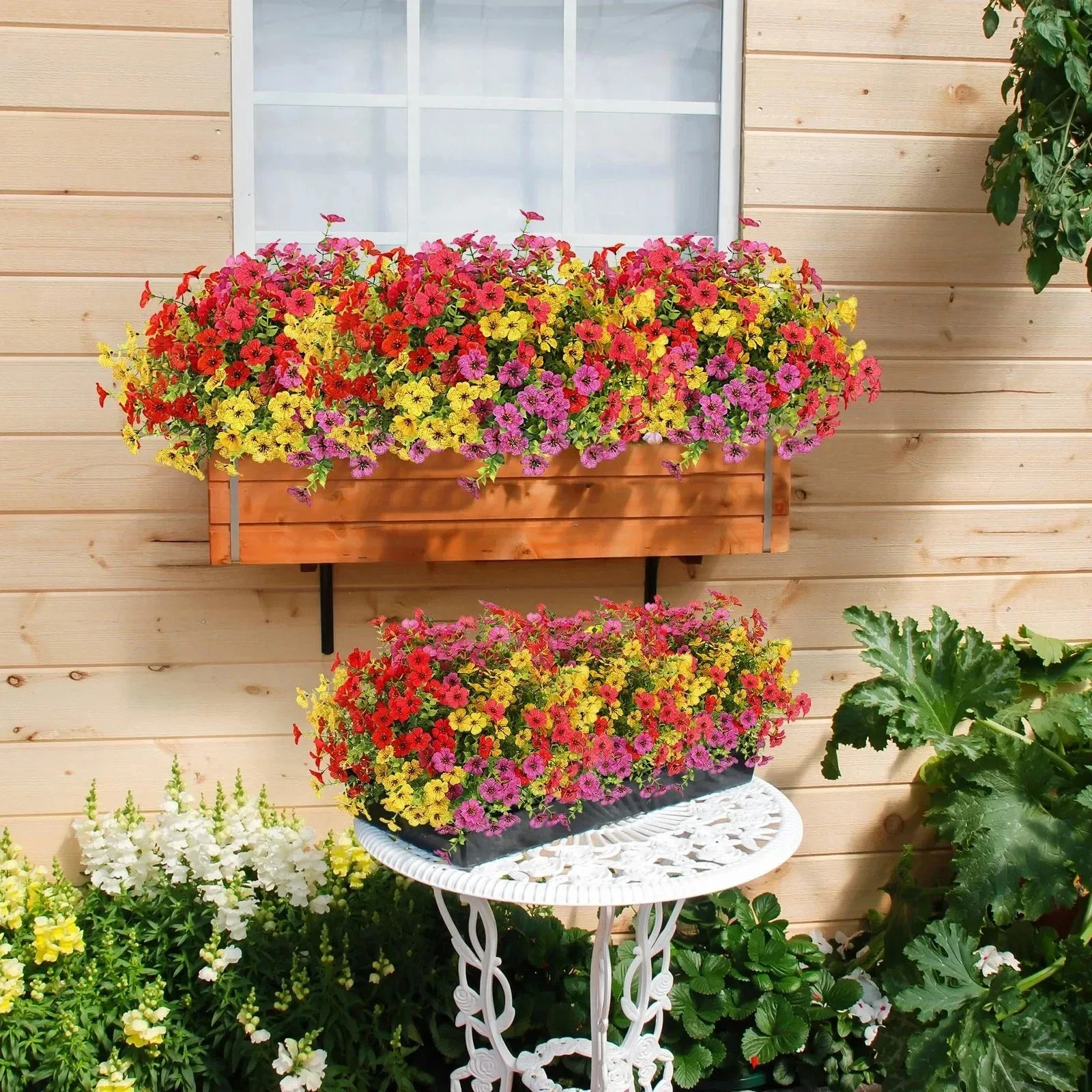 Artificial Flowers for Outdoors 12 Bundles Realistic Faux Plants UV Resistant Fa