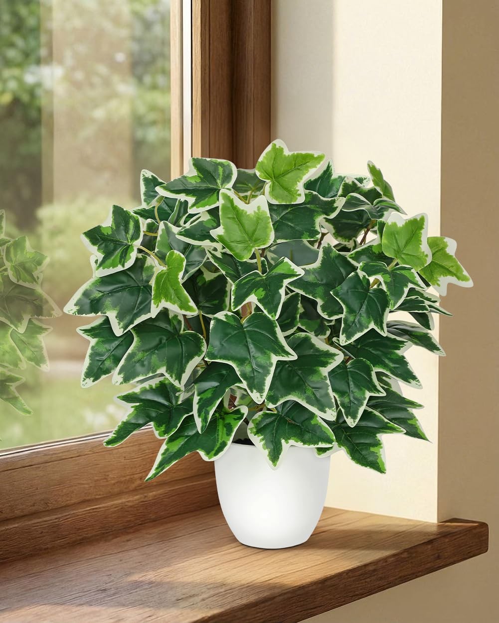 Artificial Ivy Plants in White Pot – 15.7″ Fake Plant Indoor Silk Faux Ivy Gr…