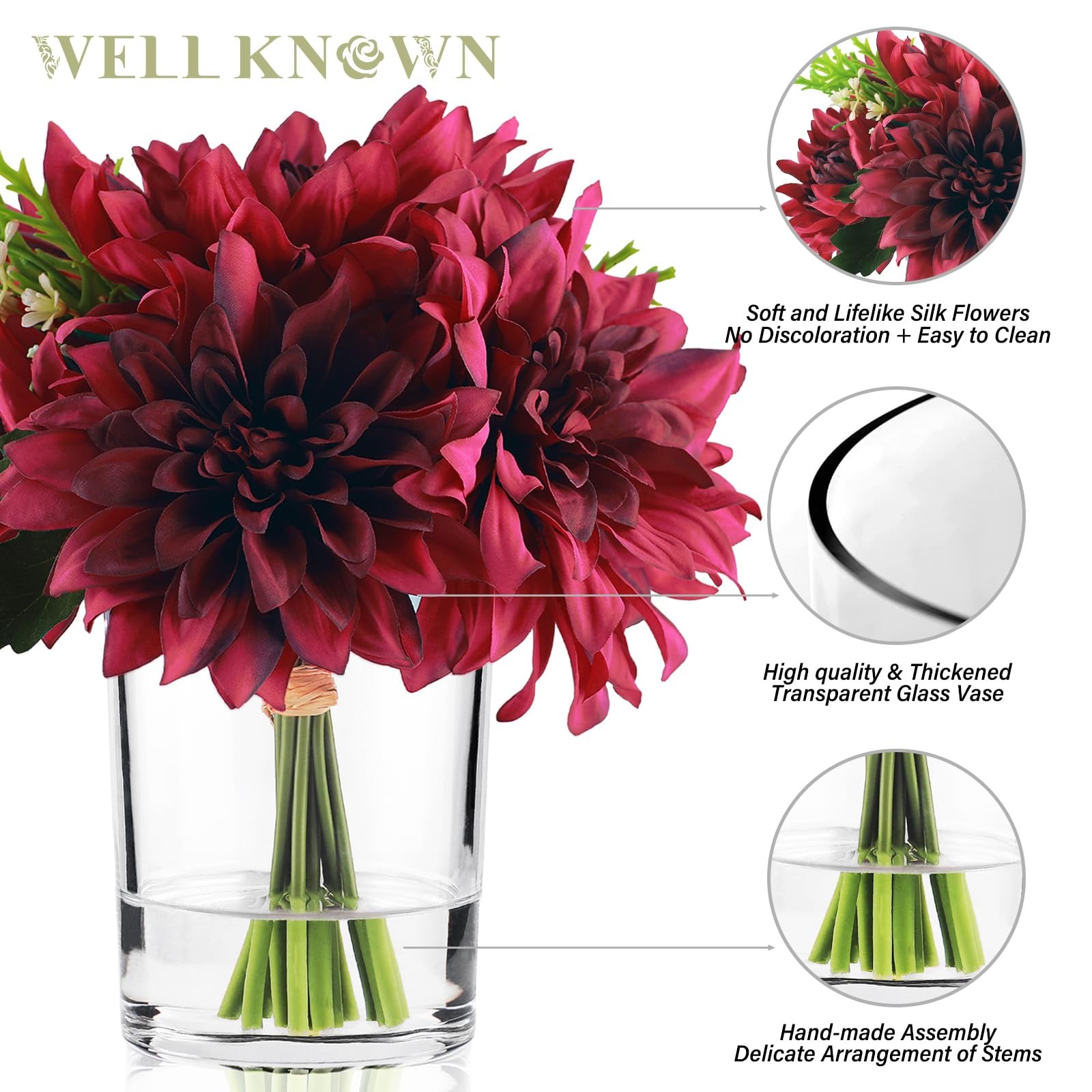 Artificial Flowers in Vase, Silk Faux Flower Arrangements in Vase with Faux W…