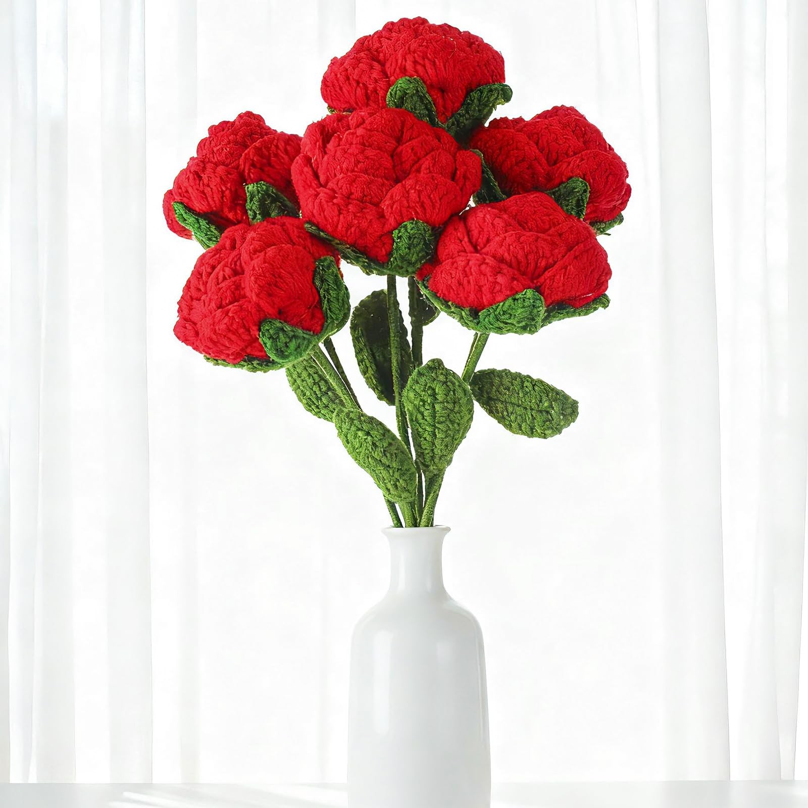 15 Pcs Valentine’s Day Crochet Flowers Handmade Artificial Knitted Rose Bouqu…