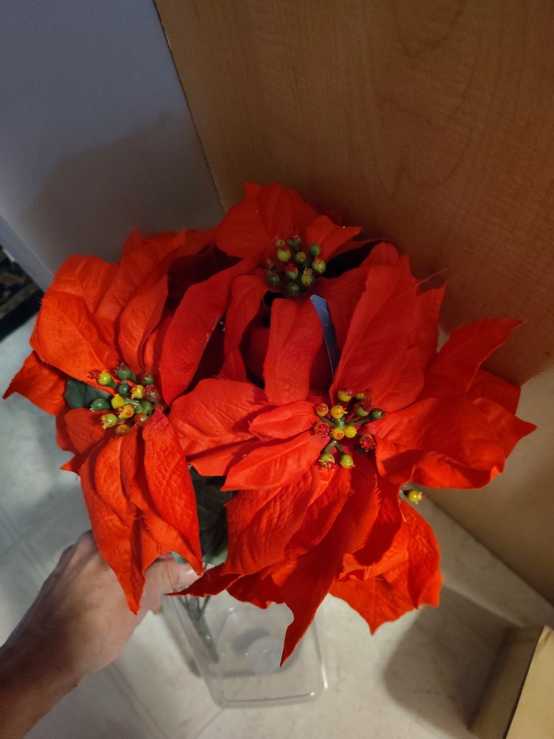 Artificial Poinsettia Deluxe Bushes 2 Bushes Artificial Christmas Flowers Red