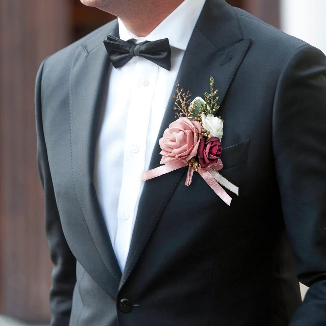 Blush Pink Wrist Corsage Wristlet and Boutonniere Set for Wedding Prom