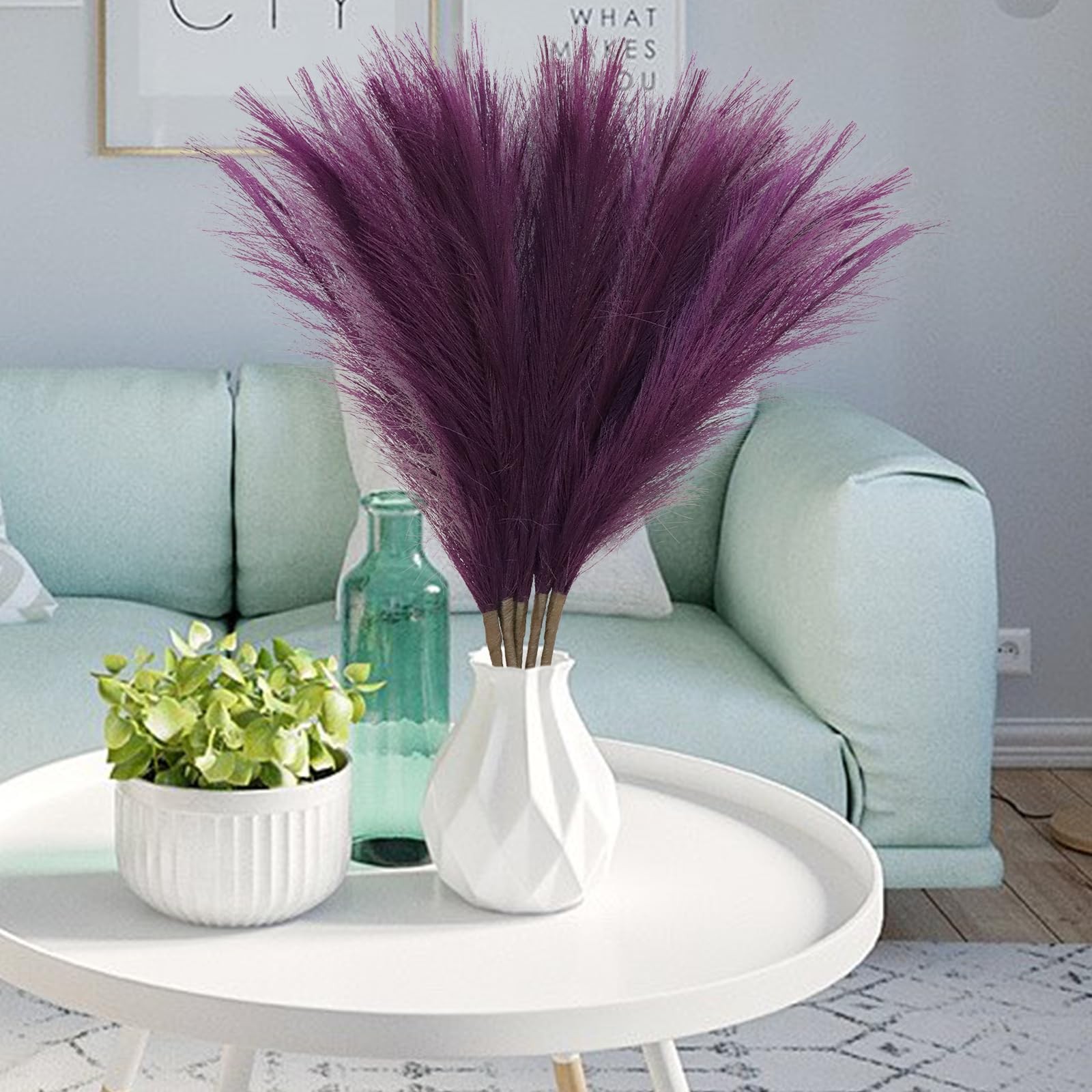 Purple Pampas Grass Decor Tall-Faux PampasGrass Small 30″-5 Stems Dried Pampa…