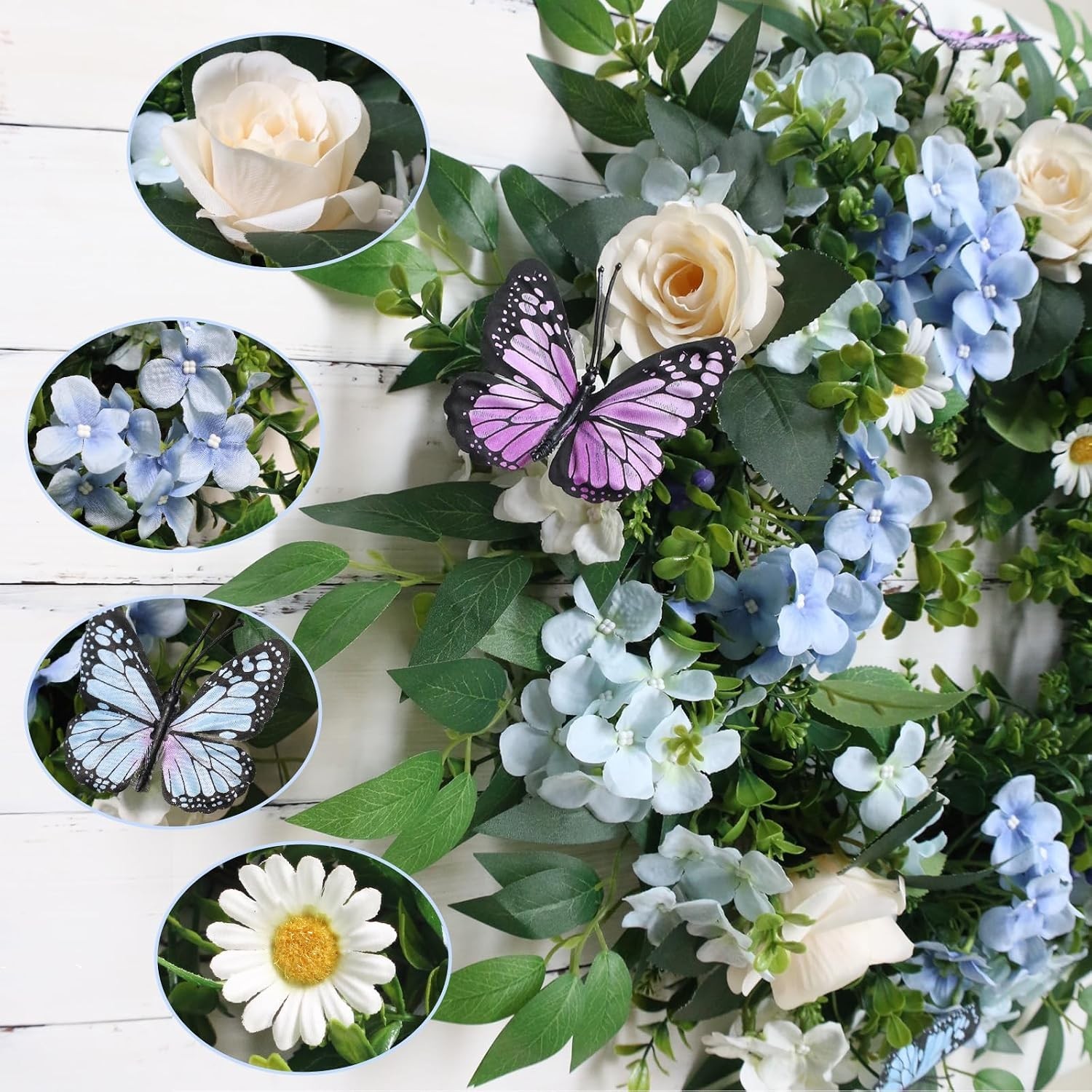 Elegant Lighted Hydrangea & Butterfly Wreath for All Seasons