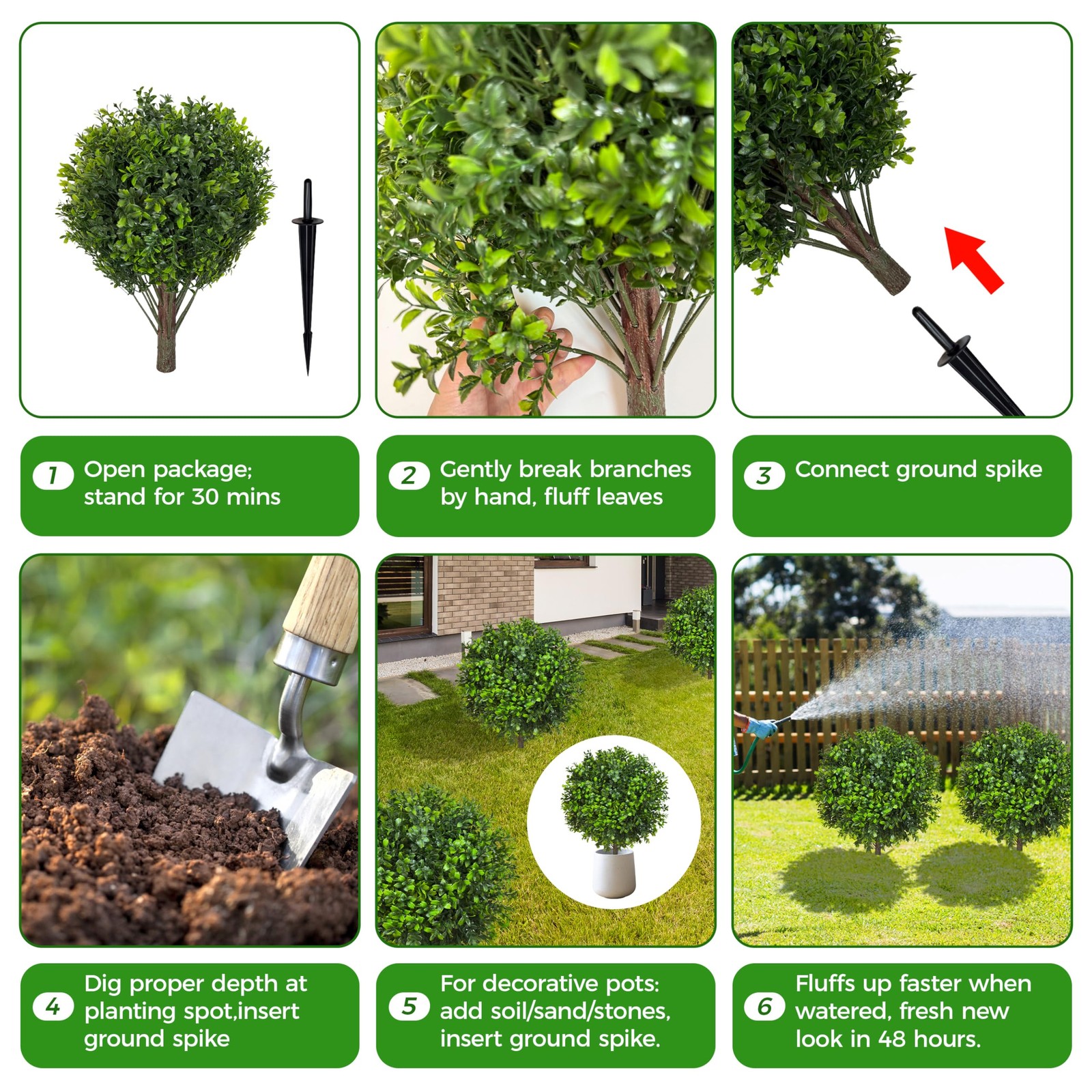 21.6 Inch Artificial Boxwood Topiary Bushes, Set of 4 Fake Shrubs, UV Resista…
