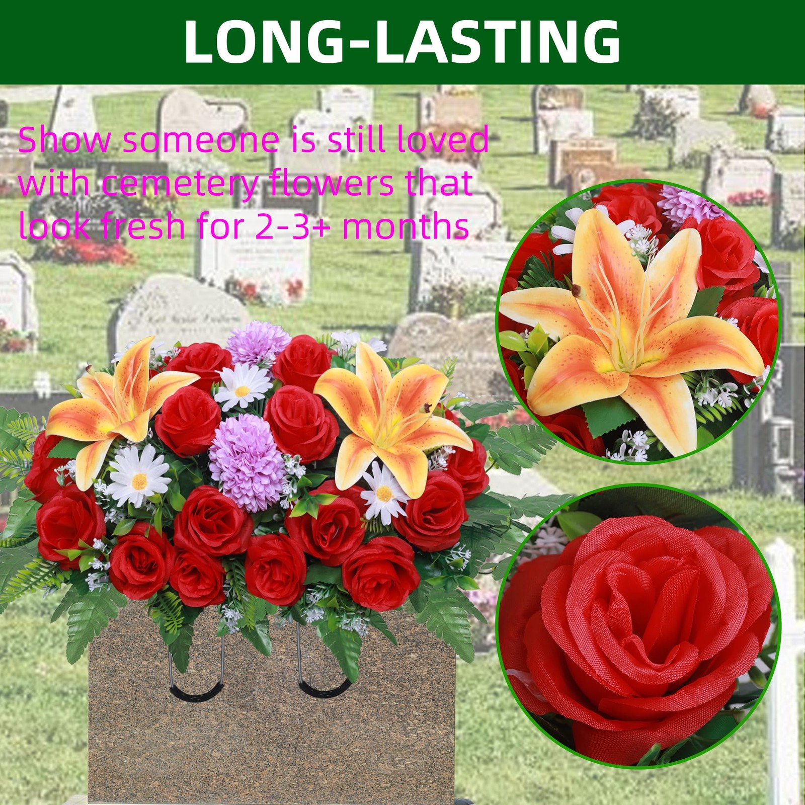 Lodou Artificial Cemetery Flower Saddles,Headstone Saddles for Graves,Lily Ro…