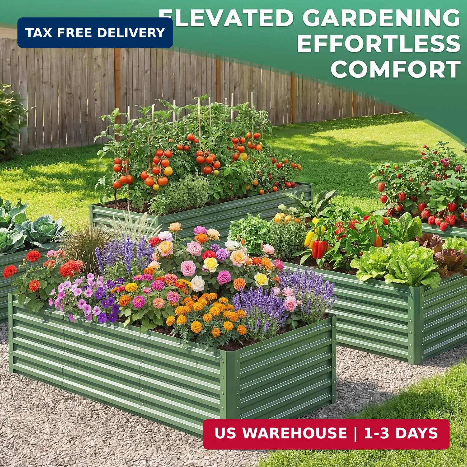6x3x1.5ft Galvanized Raised Garden Bed, Metal Planter Box for Outdoor Planting P