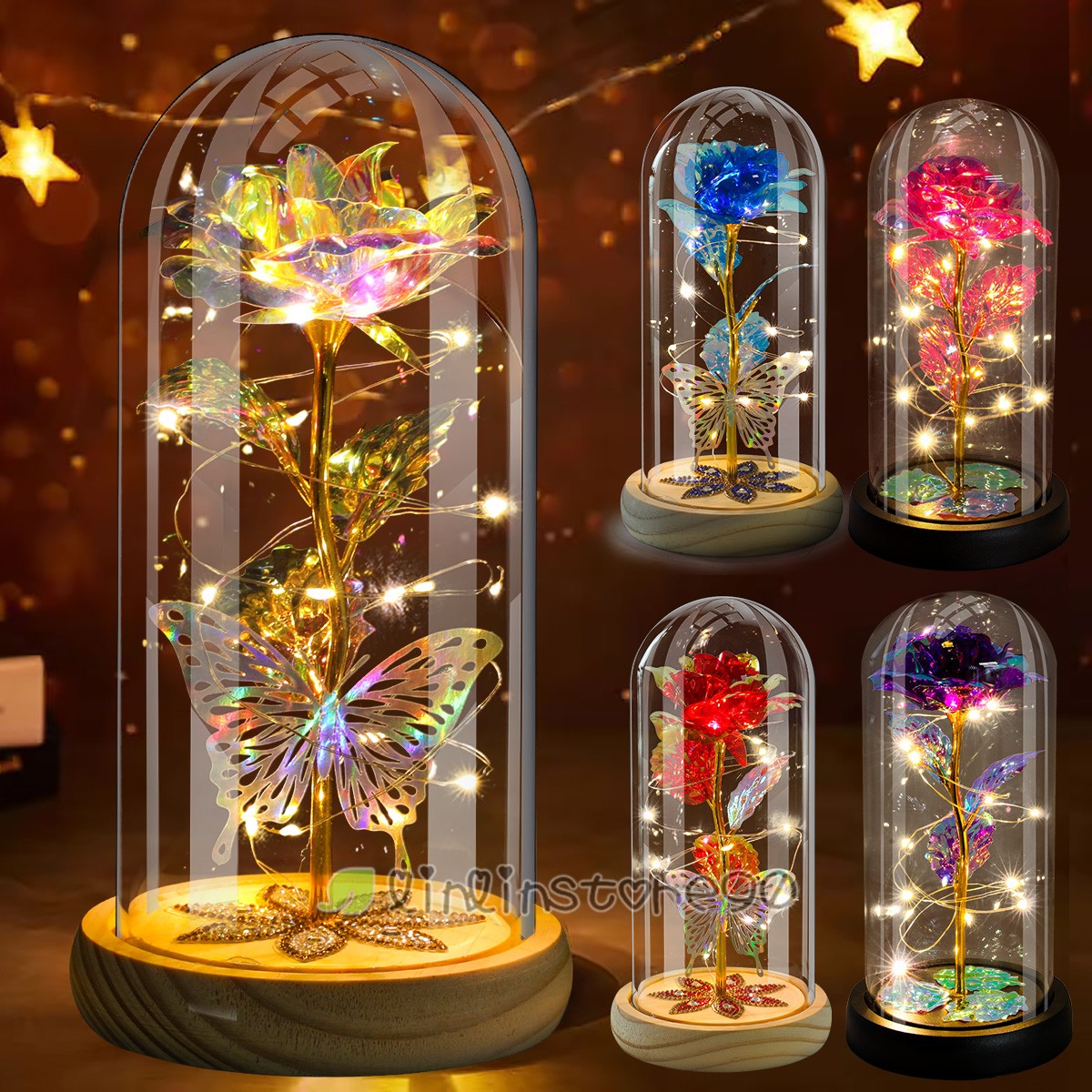 LED Rose Gift for Women Flowers Rose in Glass Dome Birthday Valentines Xmas Gift