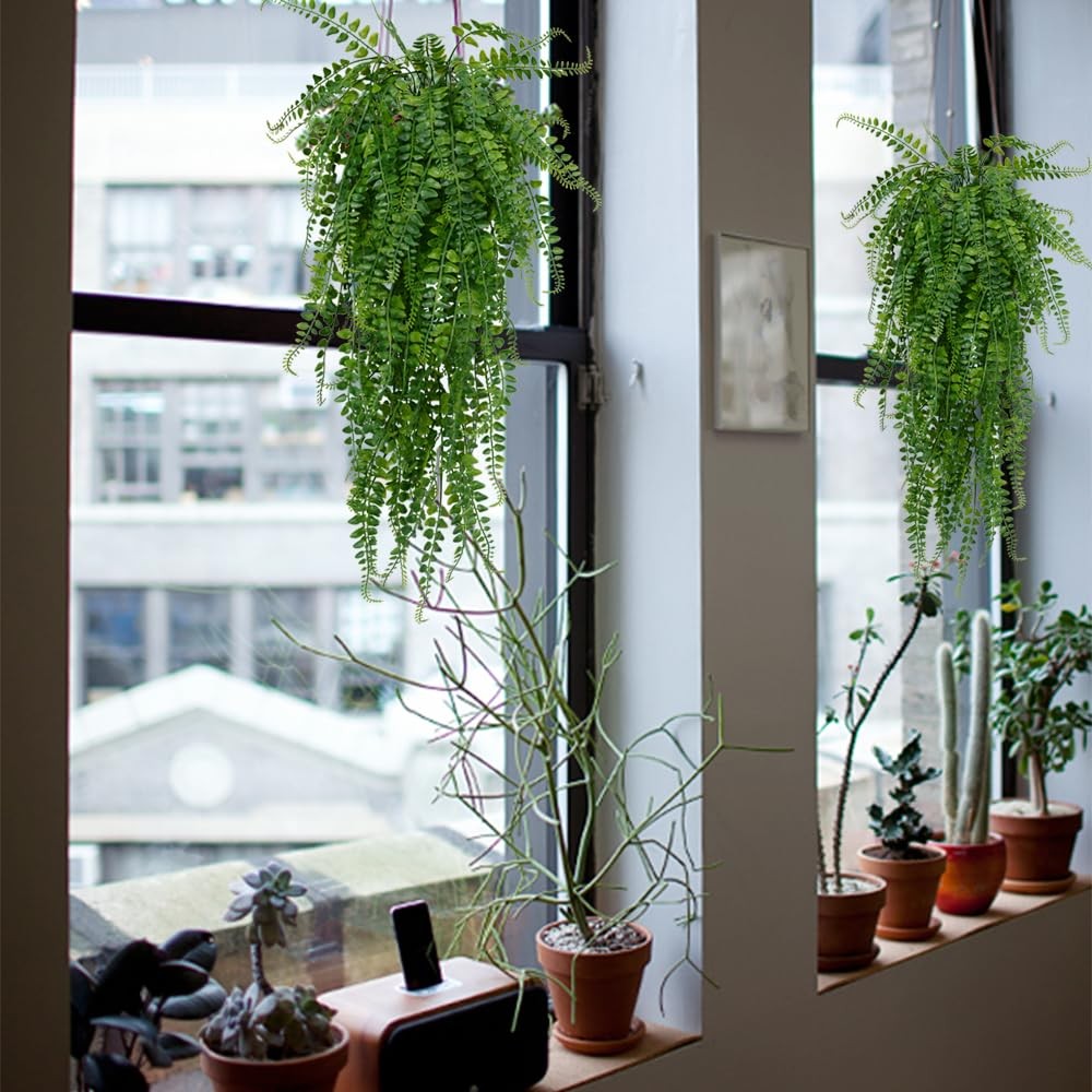 Artificial Hanging Plants Fake Plants Ferns Faux Hanging Plants for Patio Por…